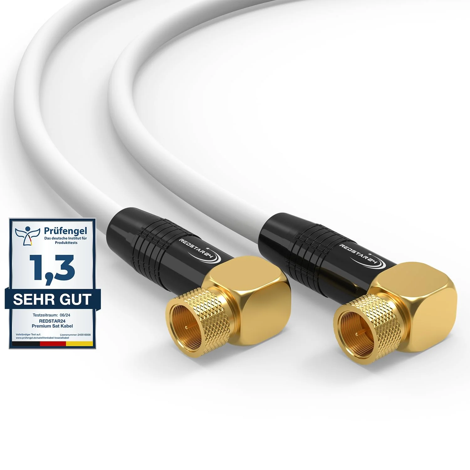 RedStar24 SAT Kabel 5m Satellitenkabel SAT TV Antennenkabel Digital Koaxialkabel Coaxial Internet 2x F-Stecker 90° Grad Gewinkelt Winkelstecker Router Modem Anschlusskabel HD 4K UHD DVB-S DVB-S2 Weiß