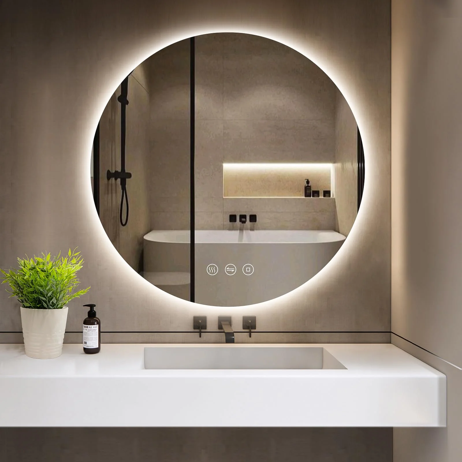 GIMBELEN Badezimmer Spiegel mit Beleuchtung, Runder Badspiegel 70 cm mit Anti-Beschlag, 3 Lichtfarben, Dimmbar, Touch-Schalter, LED Bad Spiegel mit Licht, Speicherfunktion, Energiesparend