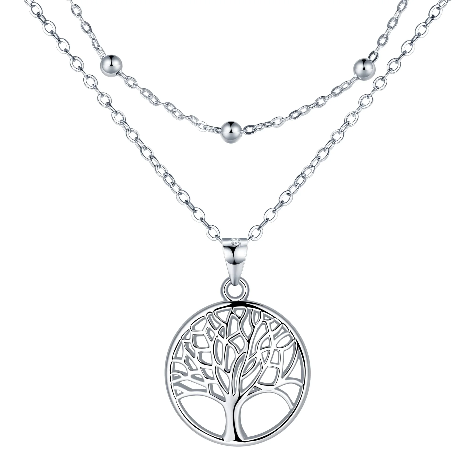 Lydreewam Lebensbaum Kette für Damen 925 Sterling Silber Baum des Lebens Doppel Layered Halskette mit Geschenkbox für Geburtstag Muttertag Weihnachten, verstellbar 40+5cm (Silber/Gold/Rosegold)