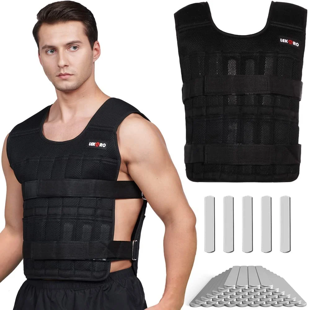 Verstellbare Gewichtsweste, 20 kg, Workout, Gewichtsweste, Training, Fitness, Gewichtsjacke für Männer und Frauen (inklusive 96 Stahlplatten Gewichte)