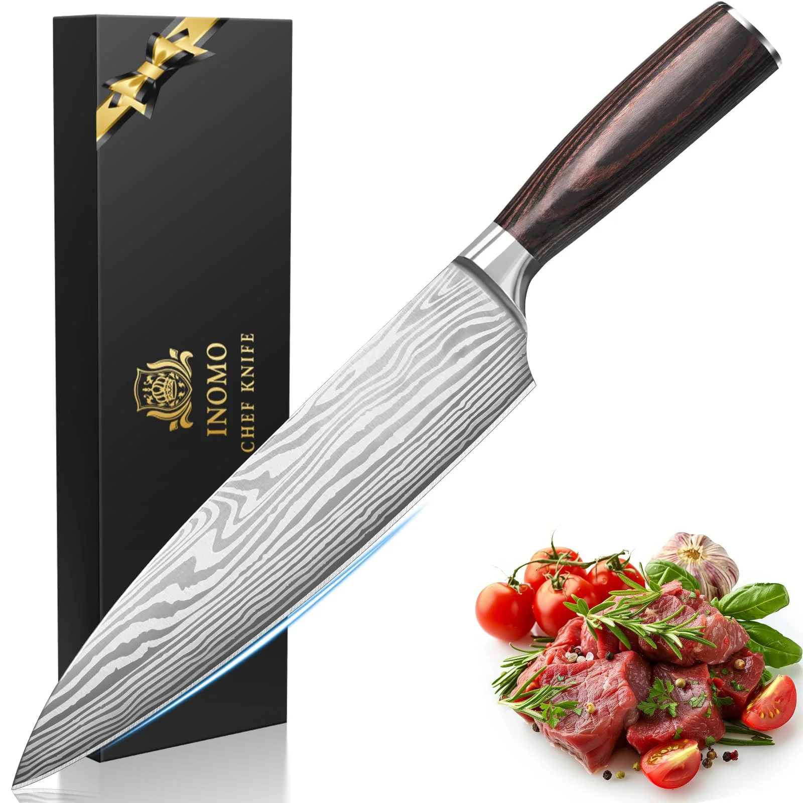 INOMO Küchenmesser, Vatertagsgeschenk für Papa, Profi Kochmesser Japanisches Messer, Geschenke für Männer Edelstahl Edelstahlmesser Messer, Küchenmesser Scharf zum Allzweckmesser, Geburtstagsgeschenk
