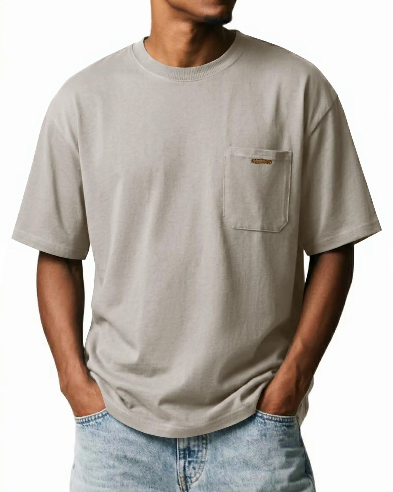 Elainone T-Shirt Herren Baumwolle Rundhals Kurzarmshirt Mit Brusttasche Für Arbeit Und Alltag