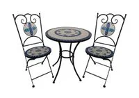 3.tlg Sitzgruppe Mosaik mit Tisch Ø 60 cm & 2 Stühlen FLORAL - Mehrfarbig