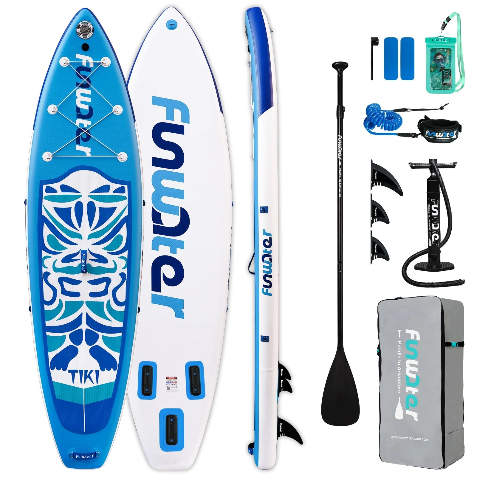 FunWater 10'6"–11'6" SUP Board, aufblasbares Stand-Up Paddle Board für alle Könnensstufen, ideal für Einsteiger & Familien, mit Anti-Rutsch Eva-Deck, Paddel, Pumpe & komplettem Zubehör