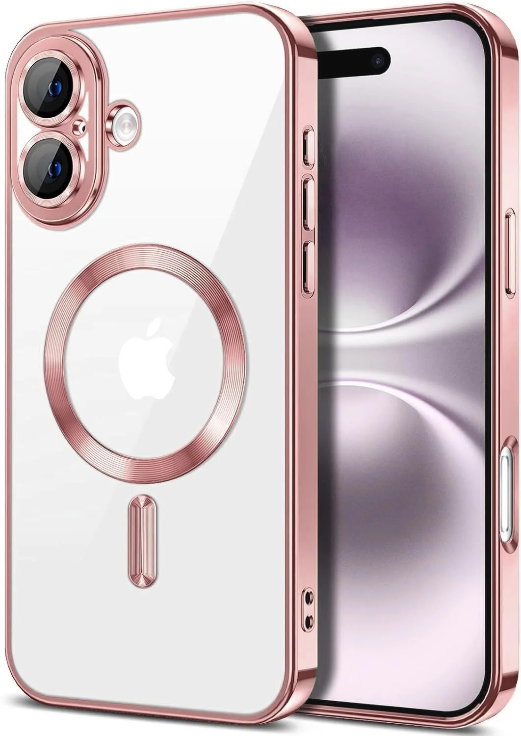COVRELLA Rosa Case für iPhone 16 Magnetisch & Transparent - Hülle für iPhone 16 Weich mit Kameraschutz & Linsenschutzglas - Kompatibel mit MagSafe