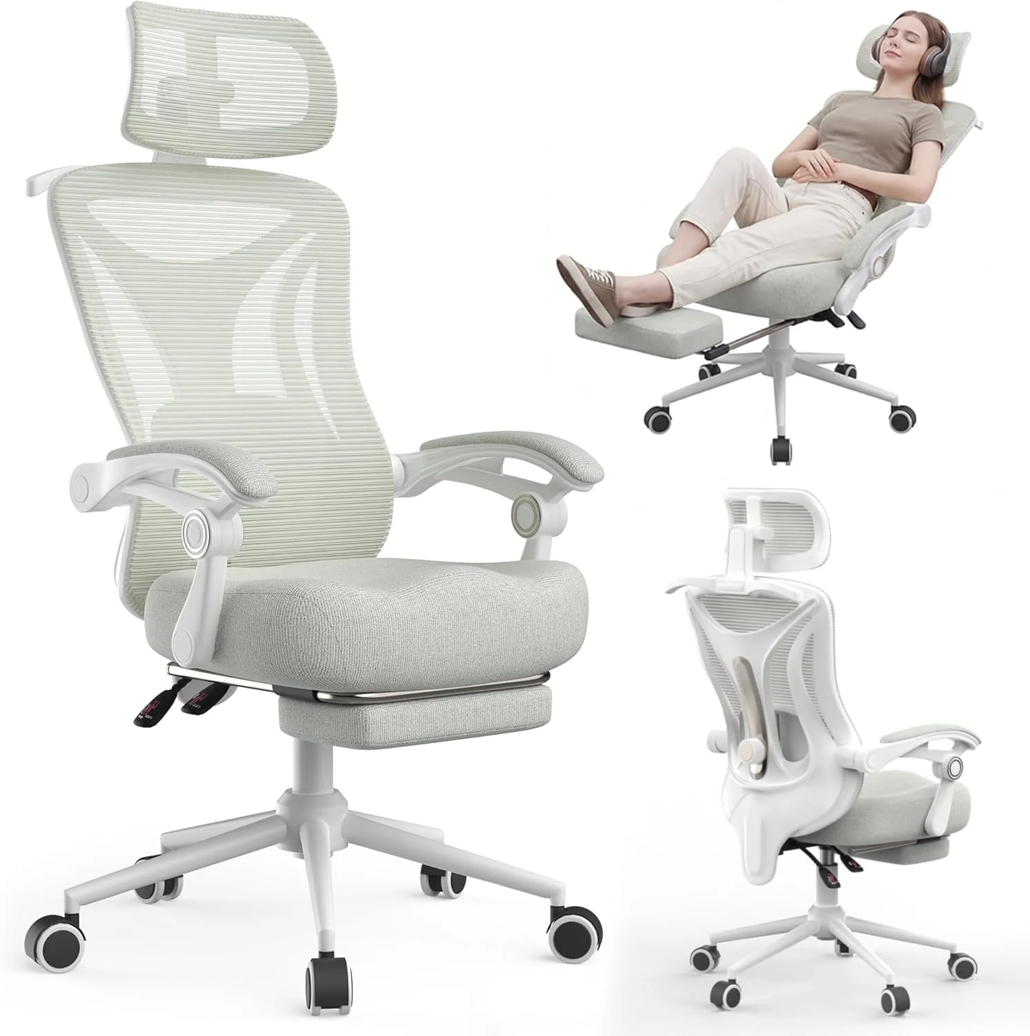 CYKOV Ergonomischer Bürostuhl mit Fußstütze, Büro Stuhl & Gaming Stuhl 150 kg+, 90-160° Verstellbare Rückenlehne, Verstellbare Lendenwirbelstütze und Kopfstütze, PC Stuhl & Drehstuhl für Home Office