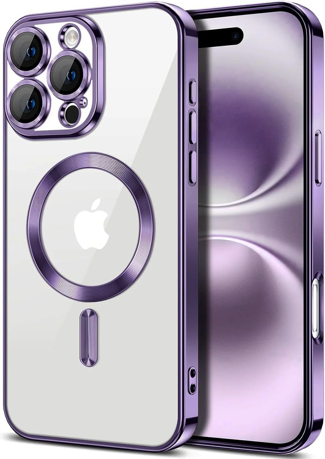 COVRELLA Lila Hülle für iPhone 16 Pro Magnetisch Transparent & Weich - Clear Case für iPhone 16 Pro mit Kameraschutz & Linsenschutzglas - Kompatibel mit MagSafe - Violett