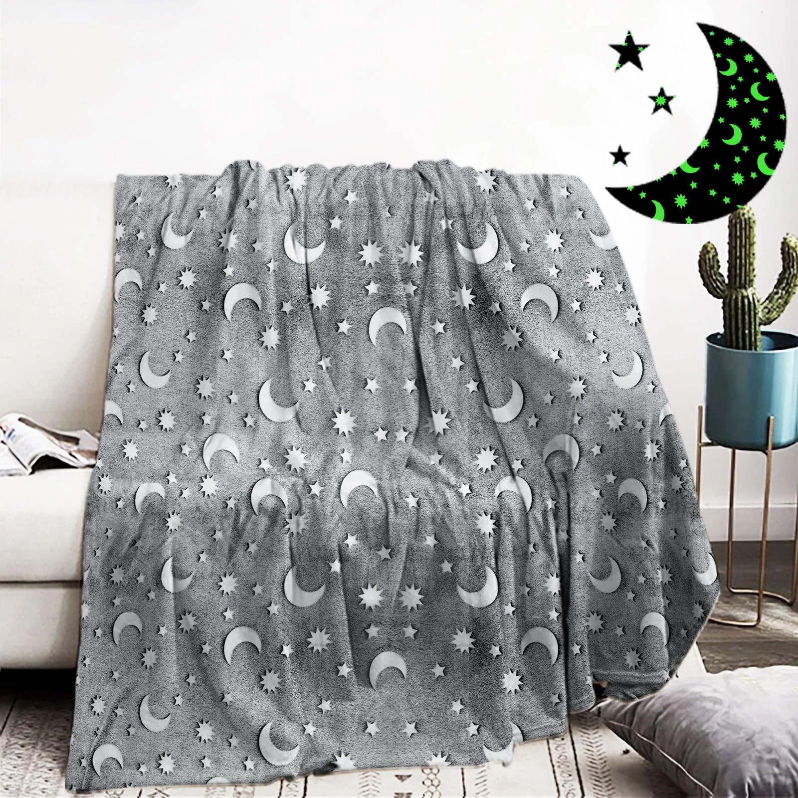 Kuscheldecke Leuchtet im Dunkeln 150x200cm, Leuchtet Flanell Fleece Decke, Weiche und Warme Sofa Decke, Urlaub Geburtstagsgeschenke für Jungen Mädchen (M, 150x200cm)