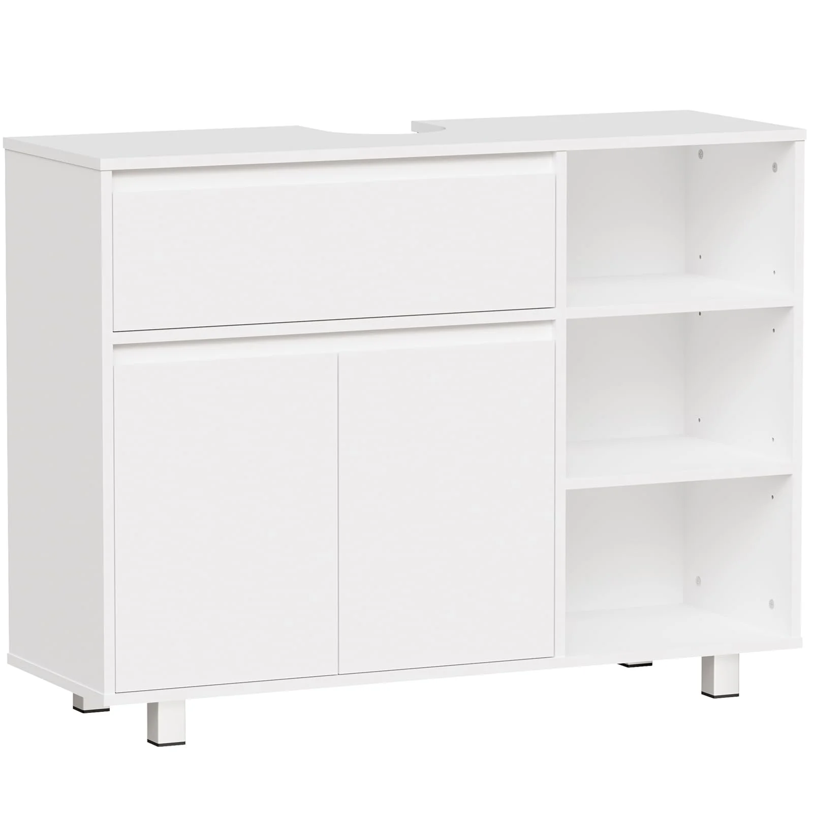ANWBROAD Waschbeckenunterschrank, Badezimmerschrank mit 2 Schranktüren 3 Verstellbare Offene Regalböden,1 Verdecktes Staufach, Unterschrank Waschbecken mit Füßen,30 x 90 x 64,5 cm Weiß SSC001W