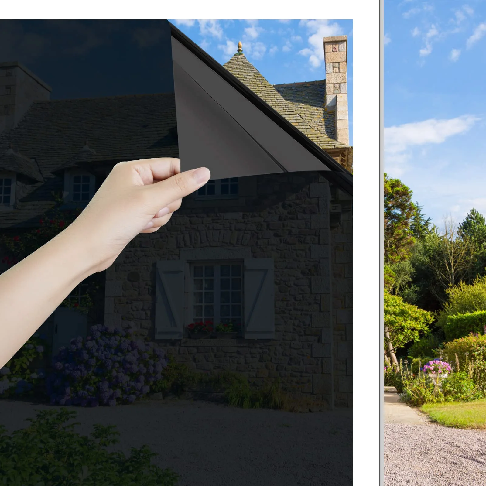 Ohmywor Sonnenschutz Hitzeschutz Fensterfolie von Aussen, Durchsichtig von Innen, Spiegelfolie, Fenster Sichtschutz, Hitzeabweisend, Schwarz 90x200cm