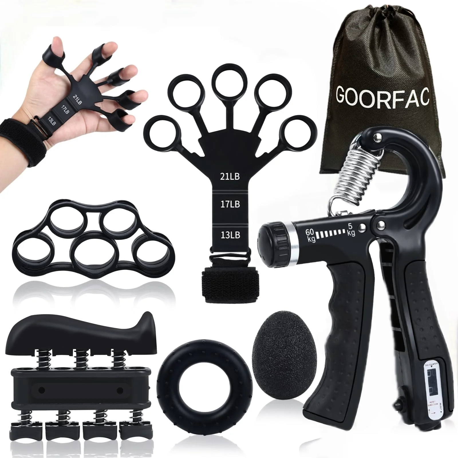 GOORFACHandtrainer Fingertrainer (6-teilig) Griffkraft Trainer Krafttraining Griffstärker Verstellbarer Unterarmtrainer Finger Trainer Hand Training Handgelenk Trainer Finger Trainingsgerät
