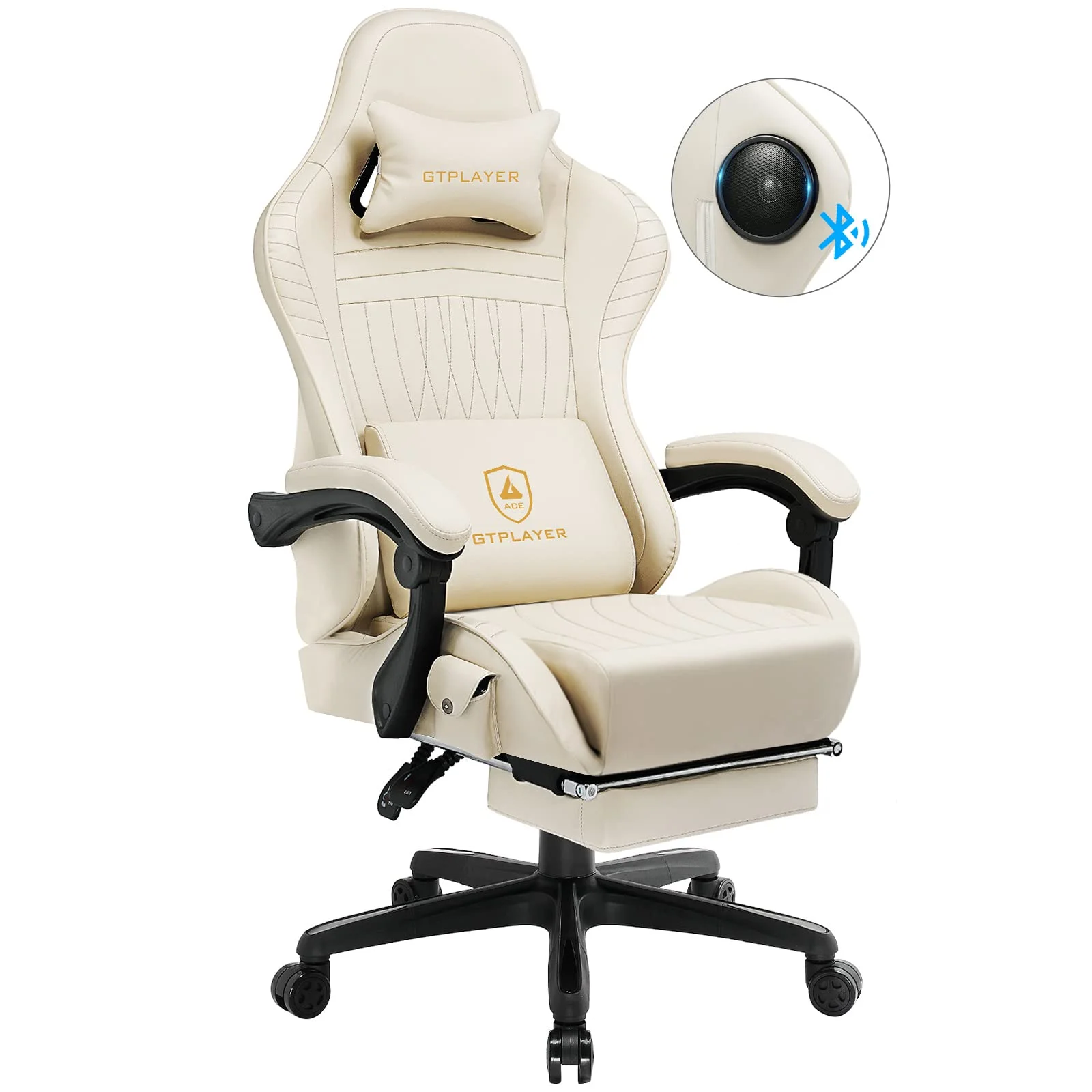 GTPLAYER Gaming Stuhl, Ergonomischer Gaming Sessel Schreibtischstuhl PC Gamer Racing Stuhl mit Fußstütze Lautsprecher Musik Bürostuhl bis 150kg belastbar