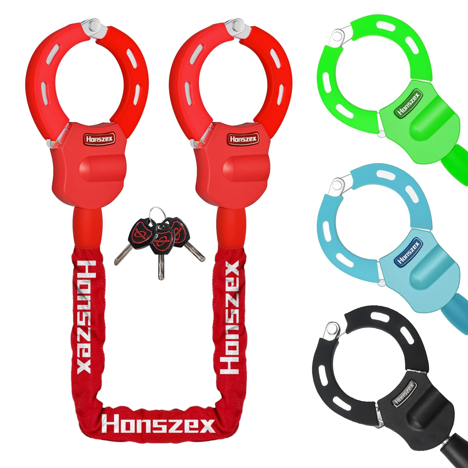 Honszex Fahrradschloss, E Scooter Schloss, Handschellenschloss mit Schlüssel, 36.22inch Farbenfroh Hochsicherheitsschlösser, Bike Lock, Zubehör für Elektrofahrräder und Elektroroller