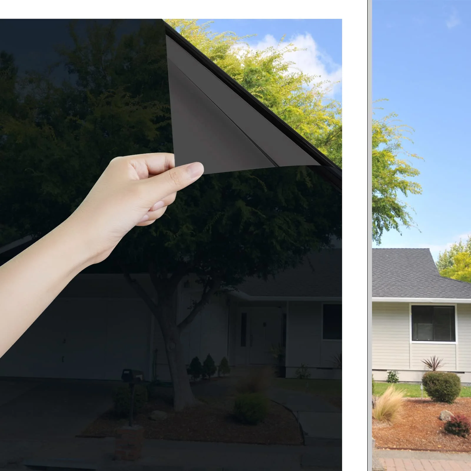 Ohmywor Fensterfolie Sonnenschutz Selbsthaftend Sichtschutz Hitzeschutz Spiegelfolie von Aussen Durchsichtig von Innen Anti-UV für Büro und Haus Fenster, Schwarz 60x200cm