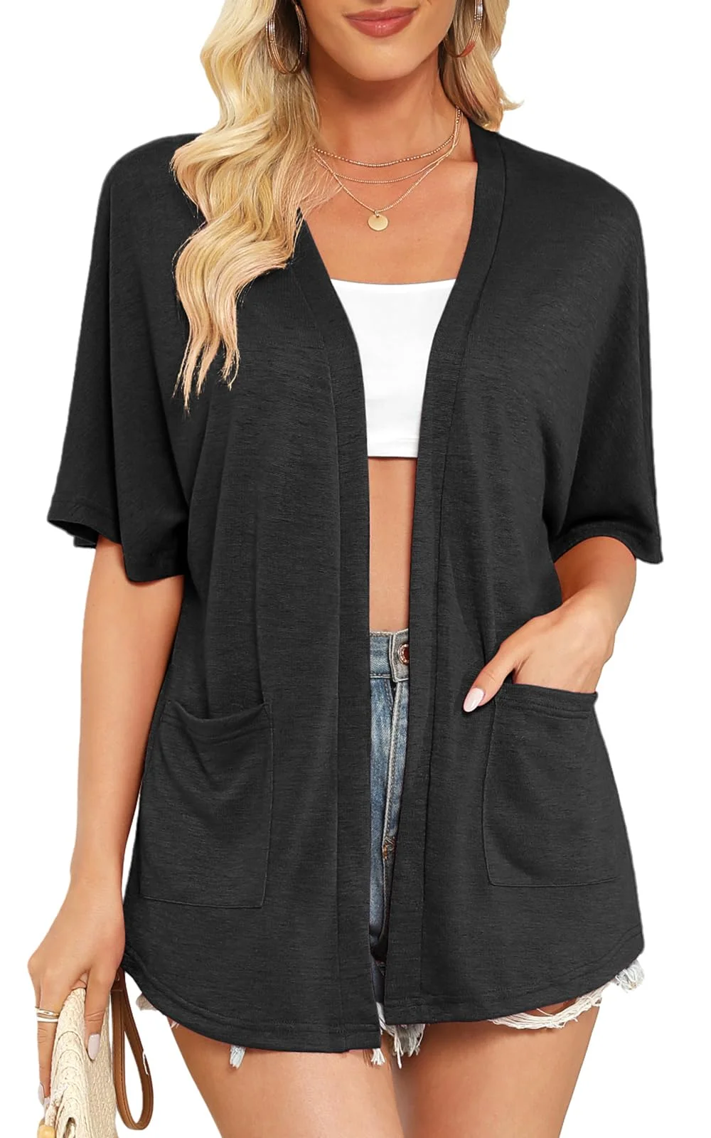 Wiwclo Veryoung Womens 2026 Summer Lightweight Cardigan Short Sleeve Open Front Casual Loose Cover Ups with Pockets