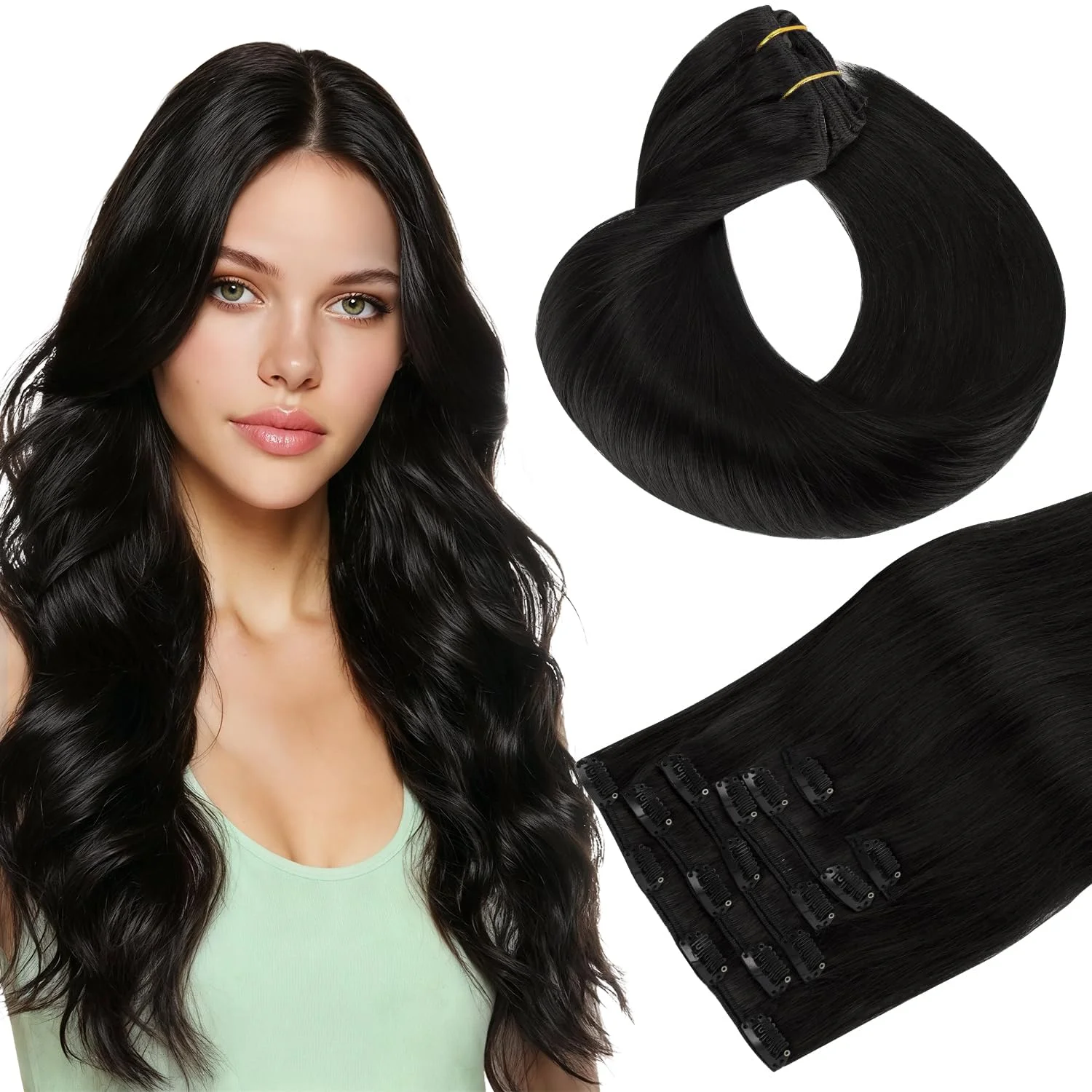 hotbanana Clip In Extensions Echthaar Tiefschwarz Unsichtbar Clips In Echthaar Extensions Günstig Haarverlängerung Echthaar Nahtlos Remy Hair Extensions 30cm 80g 7pcs