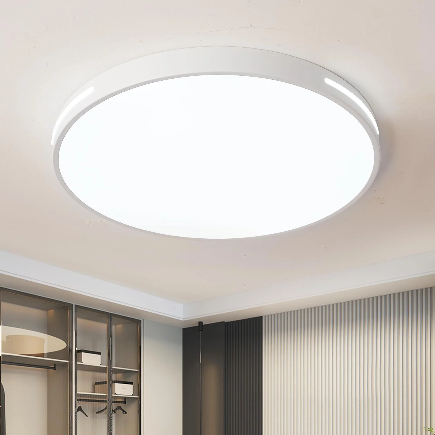Style home 96W LED Deckenleuchte Metall Deckenlampe, Ø50x5cm,dimmbar mit Fernbedienung,runde flach Lampe für Wohnzimmer Schlafzimmer Büro Küche Diele Balkon(Weiß)