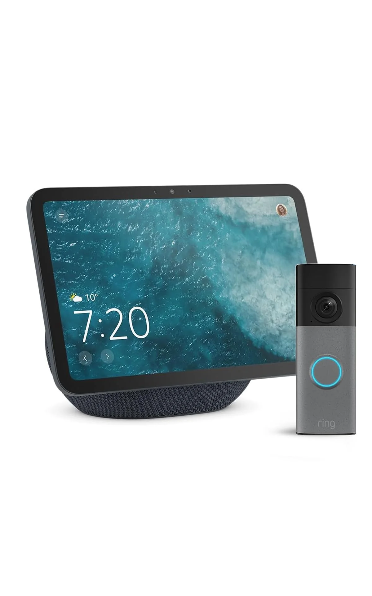 Amazon Echo Show 8 (neueste Generation), Graphit + Ring Akku-Videotürklingel (Battery Video Doorbell) (neueste Gen.), Gesprenkeltes Grau