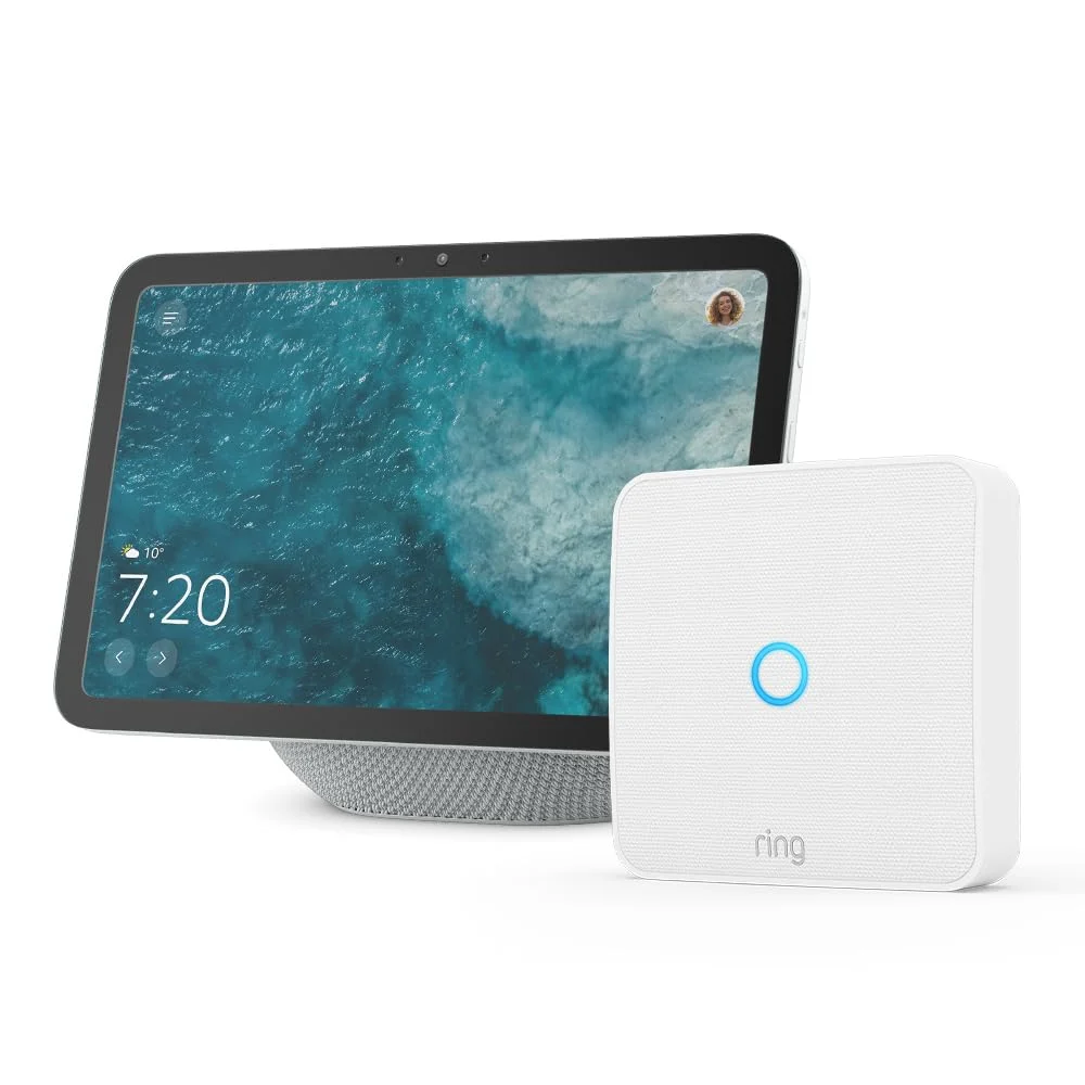 Echo Show 8, brillantes 8,7-Zoll-Display in HD-Auflösung mit raumfüllendem 3D-Audio, Weiß und Ring Intercom Video