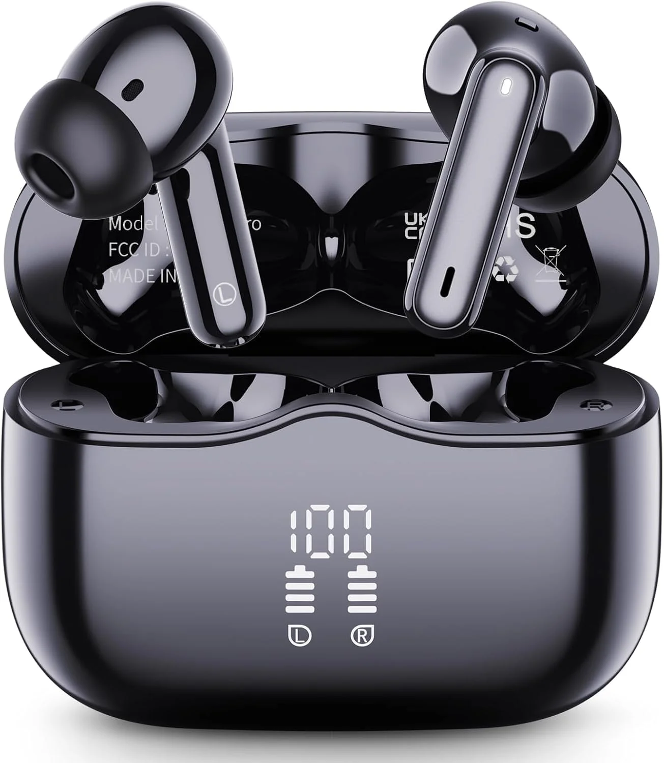 Kabellose Bluetooth Kopfhörer, In Ear Kopfhörer Bluetooth 5.4 mit 4 ENC Noise Cancelling Mics, HiFi Stereo 40Std Spielzeit Kabellose Kopfhörer, IP7 Sport Ohrhörer Kompatibel mit IOS, Android Schwarz