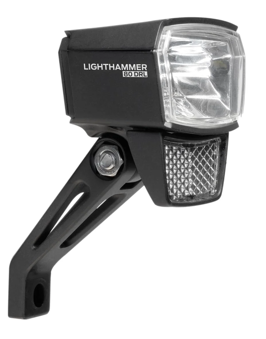 TRELOCK LS 835-T Lighthammer 80 Lux Dynamo Fahrradlicht – Tagfahrlicht-Modus – Inklusive Gabelhalterung ZL 410 – StVZO zugelassen