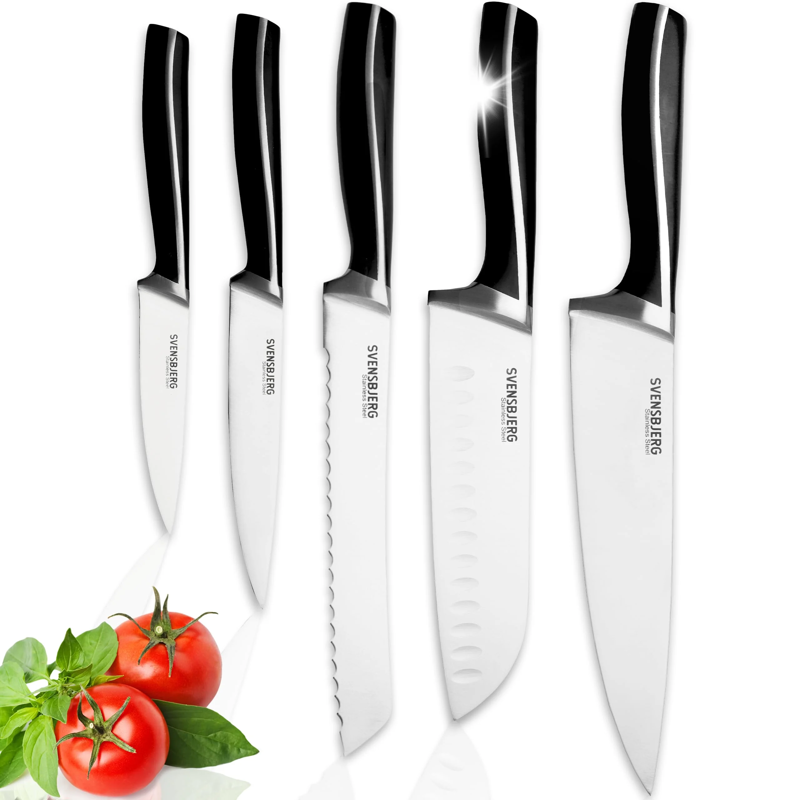 SVENSBJERG Küchenmesser Set, Messerset 5-tlg, Kochmesser Set, Scharfe Messer, aus Edelstahl | Obst, Gemüse, Fleisch | SB-KS301