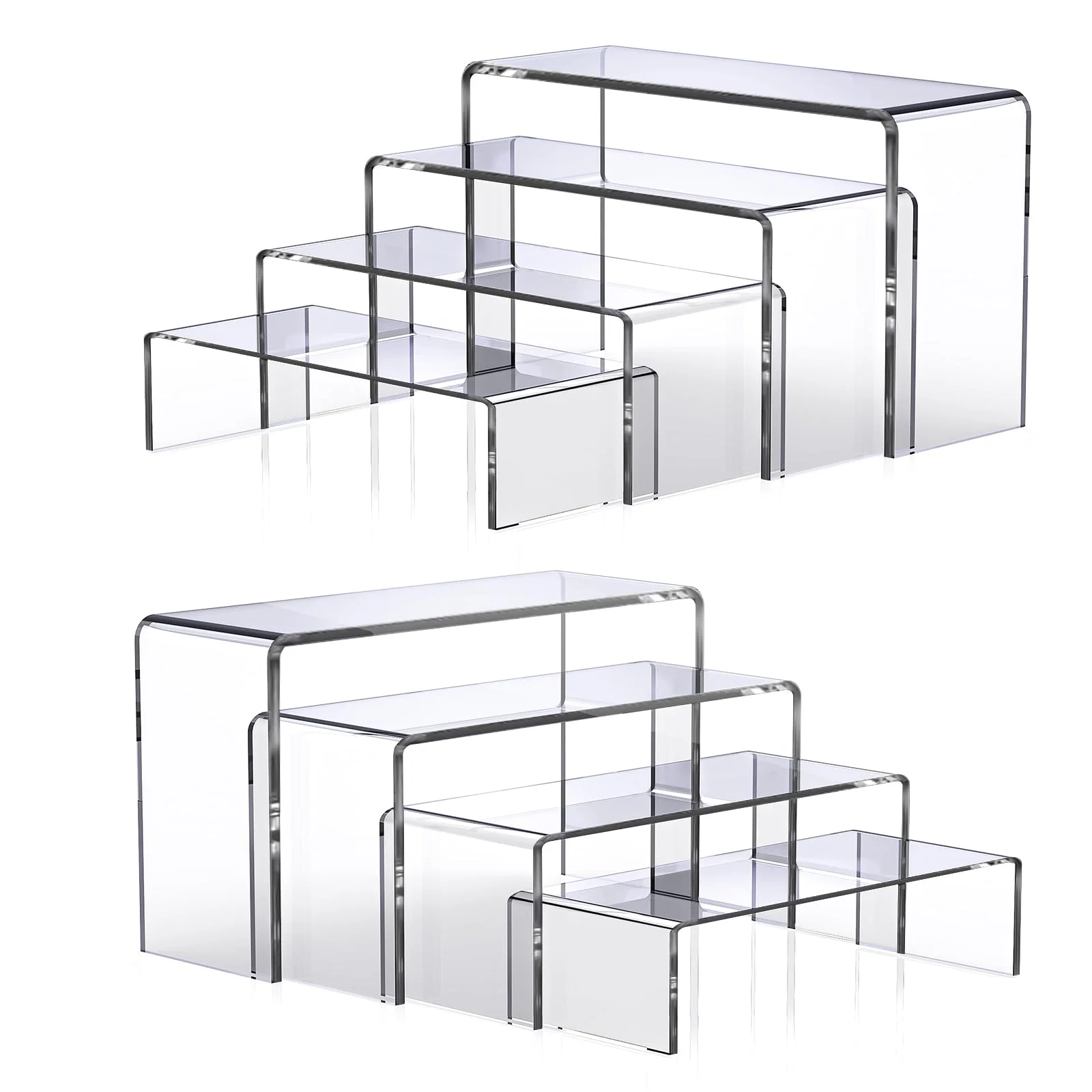 Deefongo 8Pcs Acryl Display Ständer, 4 Größen klar Riser Regal für Schmuck, Funko Pop, Kosmetik, Cupcakes - Multi-Tier-Organizer für Haus & Shop Display