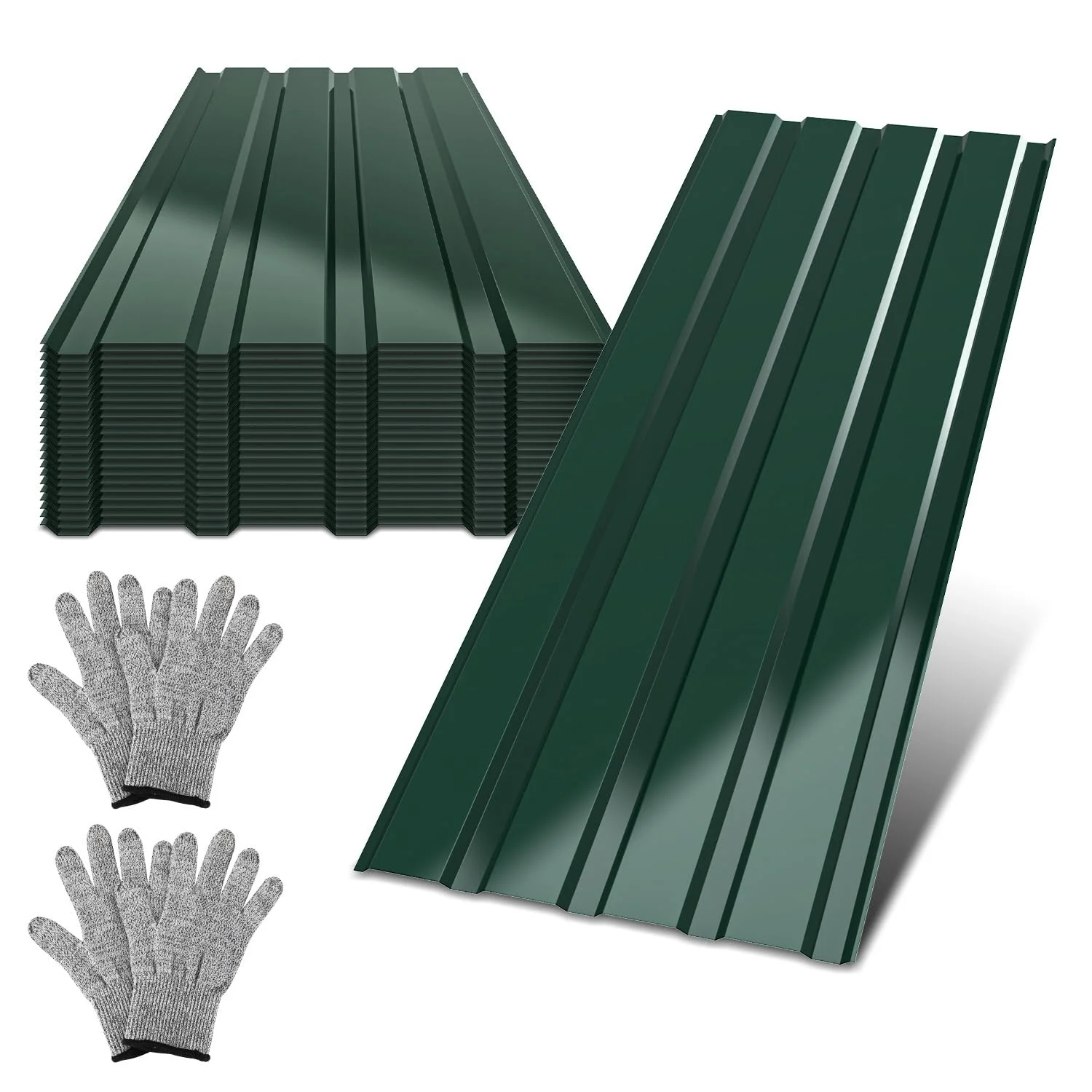Hebitod Trapezblech Set 24 Stück, 129x45cm, 14 m² Dachblech, inkl. Montagehandschuhe, Profilblech verzinkter Stahl 0,25mm, Wetterfeste Dachbleche für Garage Gartenhaus, Grün