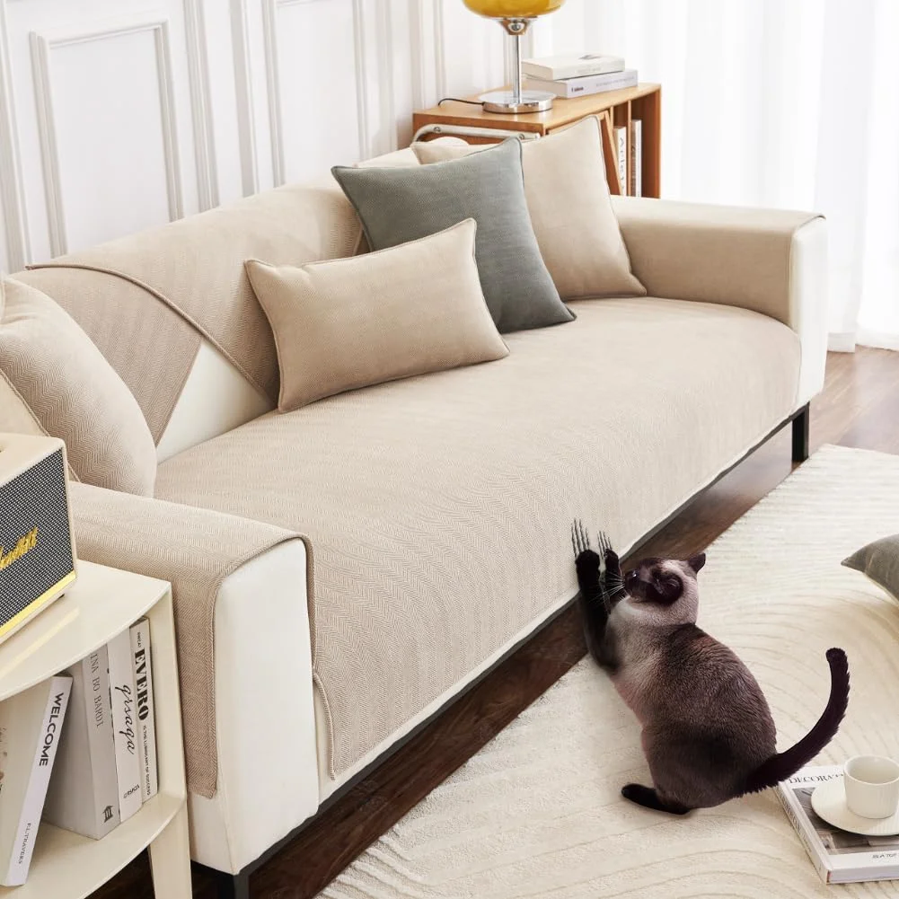 DUJUIKE Sofa Überzug 1/2/3/4 Sitzer, Chenille Sofaüberwurf, Ecksofabezug, L-Form Sofabezug, Katzensofa-Schutz, Knitter- und Kratzfest, Waschbar, rutschfest für U Form Sektionssofa(Weiß,70x180cm)