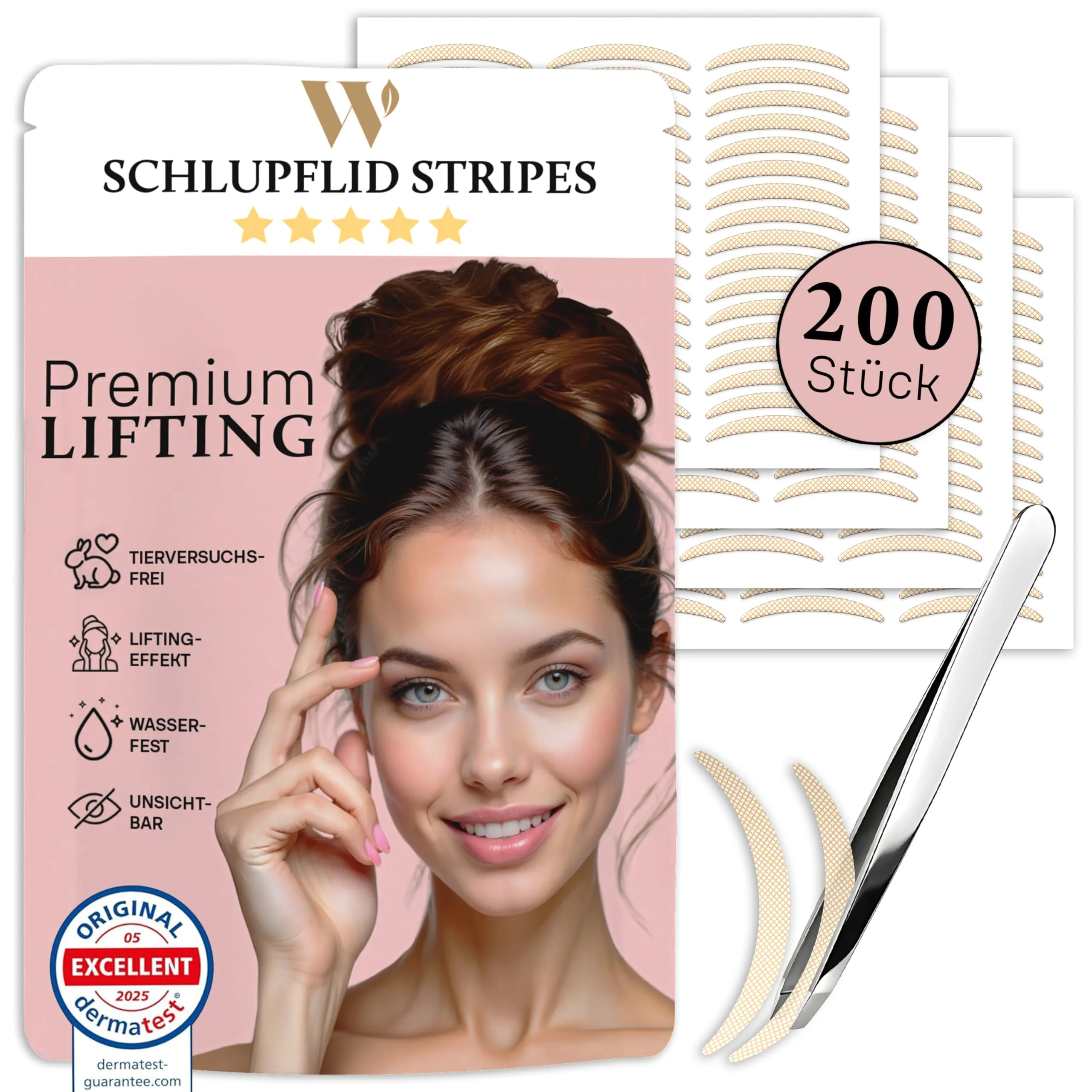 WOW STRIPES Schlupflider kaschieren Augenlid LIFTING Stripes unsichtbar (200 Stk) | ohne OP, hautfreundlich, natürlich | Eyelid Tape Tapes Strip sofort Lifting Set Augen-Lidstraffung Augenpads | L