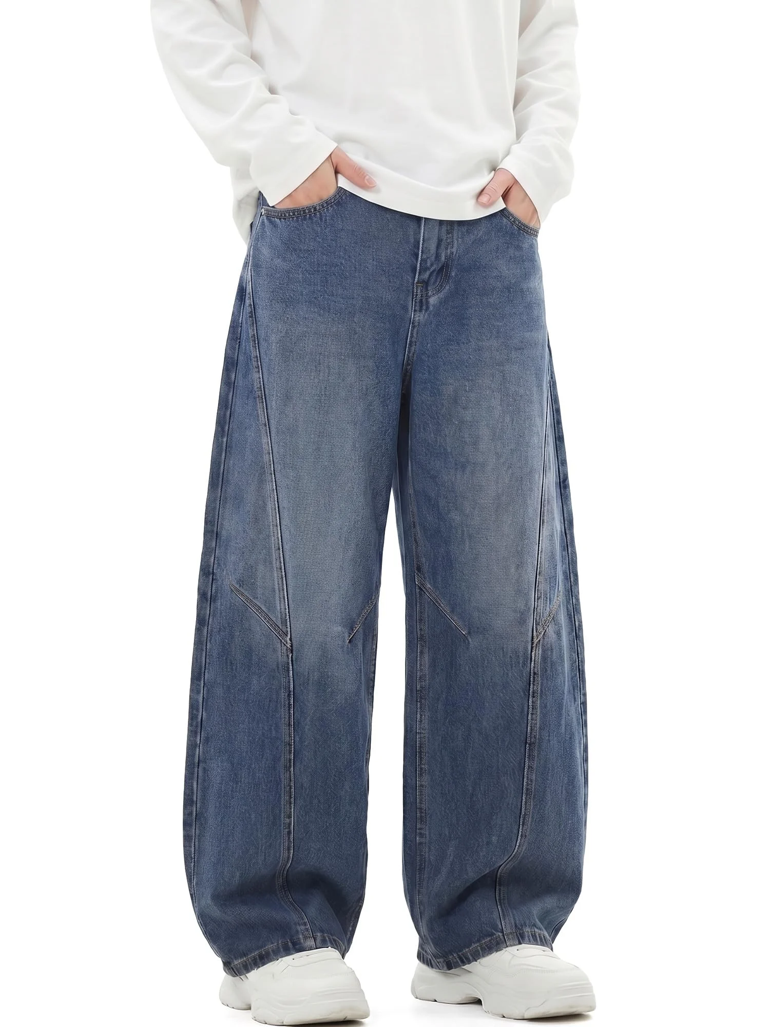 JMIERR Herren Baggy Jean 2026 Baumwolle Vintage Hosen mit Taschen Hip Hop Denim Hose Loose Fit S-3XL