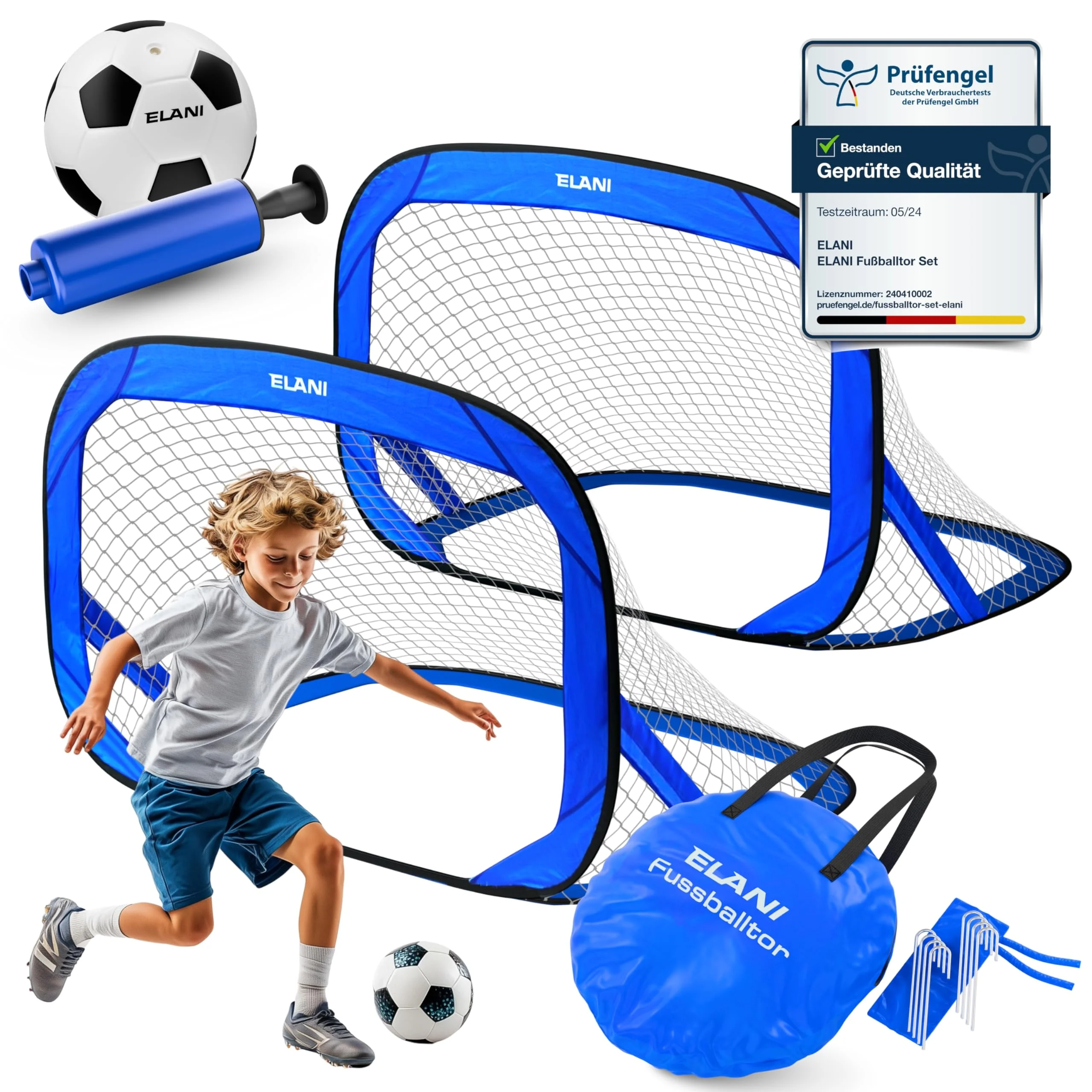 ELANI Fußballtor Kinder Pop-Up 2er Set - faltbar mit Ball & Pumpe, 50% Kleiner + Easy Aufbau, mini Fussballtor klein, Goal, Fussballtore für Garten Kinder, Fußballtore, Fussball Tor