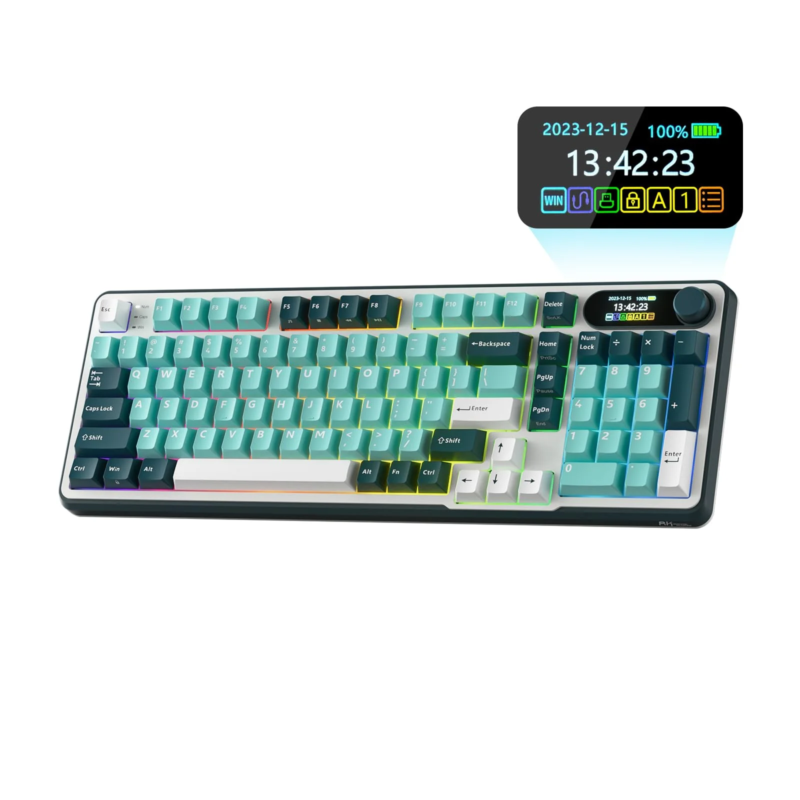 RK ROYAL KLUDGE S98 Mechanical Keyboard mit Smart Display & Knopf, Top-Mount 96%-Wireless BT/2,4G/USB-C, Hot-Swappable, Software-Unterstützung, großer Akku, 98 Tasten