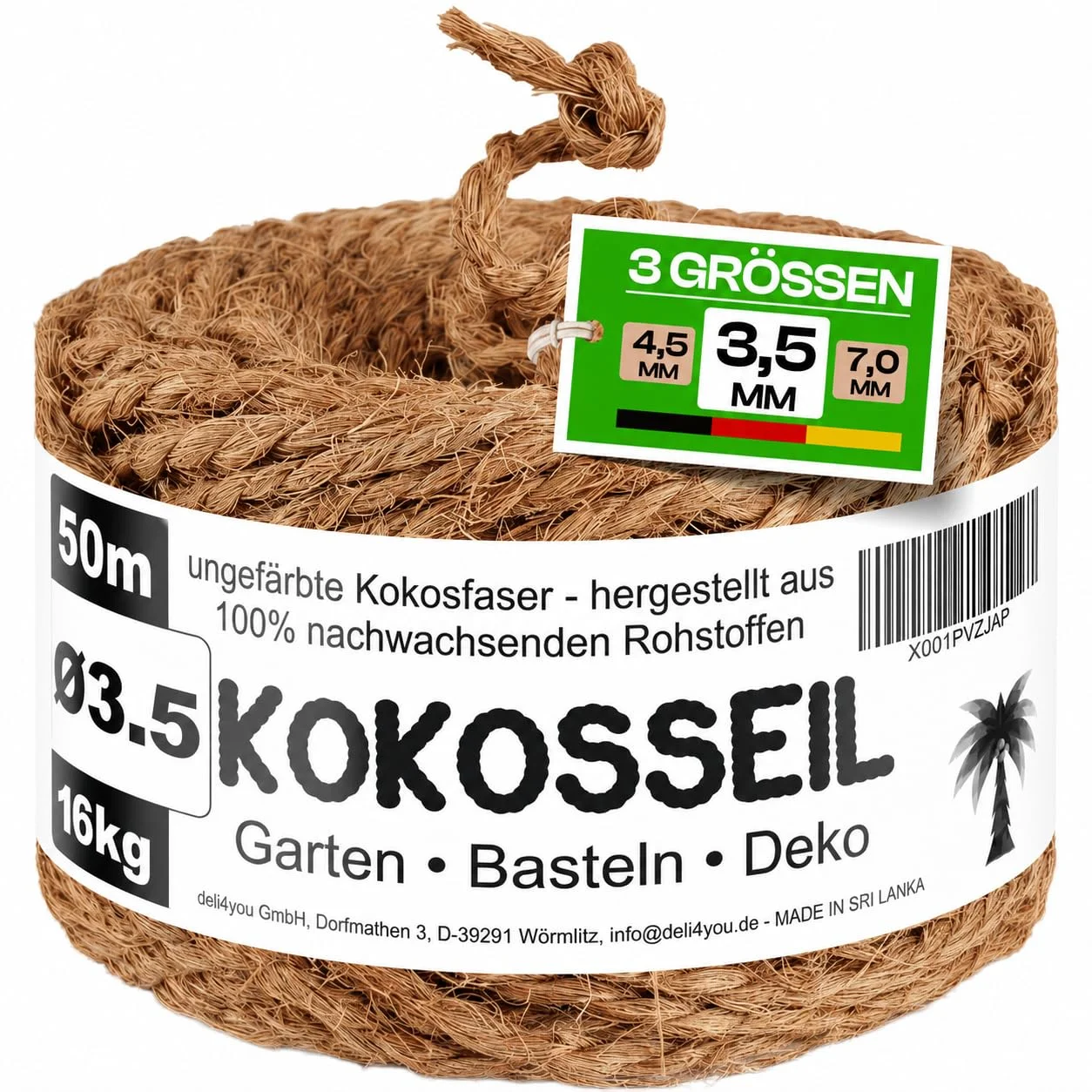 deli4you Kokosseil 3.5 mm x 50 m - Kokosstrick Seil Kokosgarn als Bindedraht natürlicher Pflanzenbinder Pflanzenband - Gräser zusammenbinden