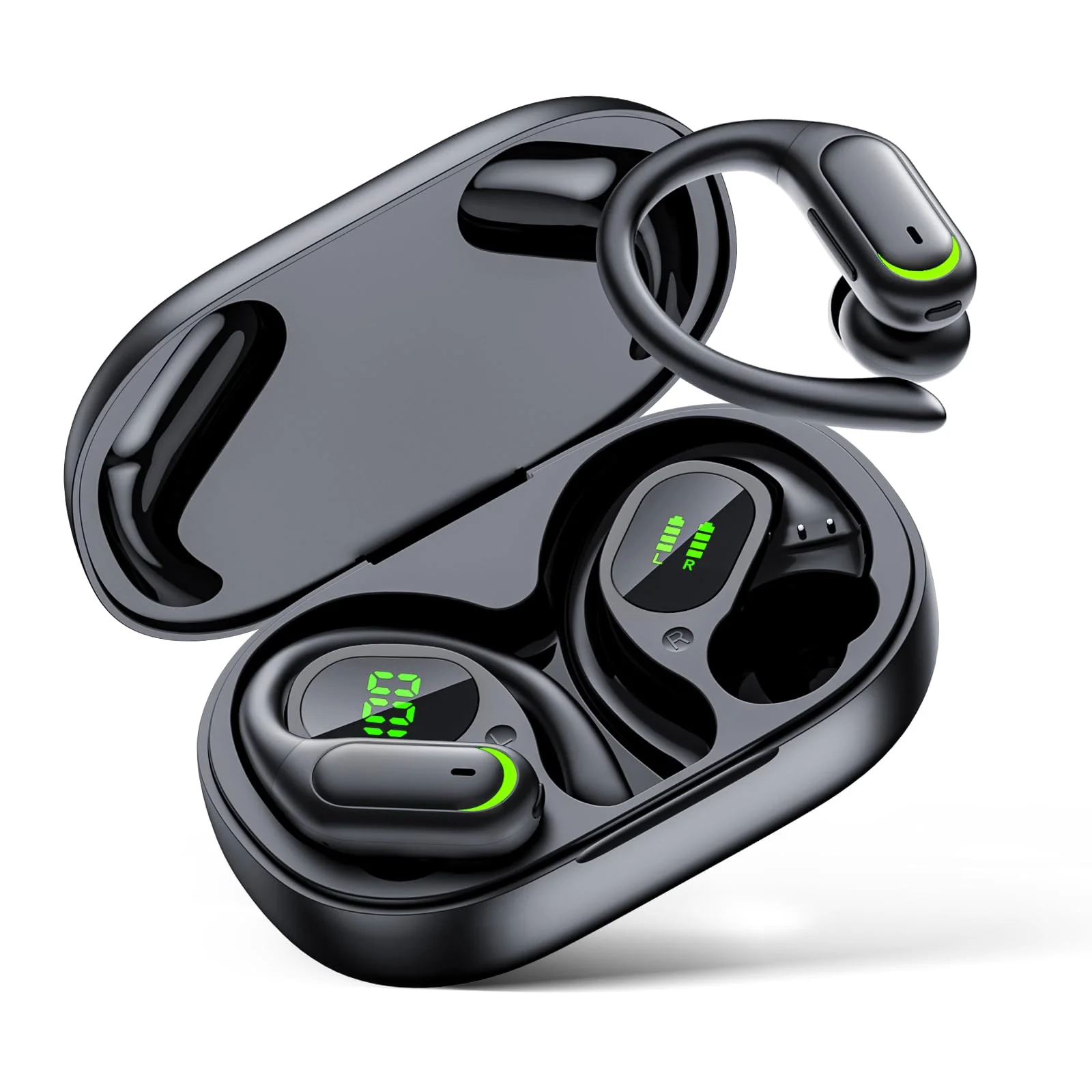 Bluetooth Kopfhörer Sport, 5.4 Stereo In Ear Kopfhörer Bluetooth mit 60h Spielzeit, IPX7 Wasserdichte Kopfhörer Kabellos Bluetooth mit LED Display, Tiefer Bass Hi-Fi Stereo für Arbeit & Fitness USB-C