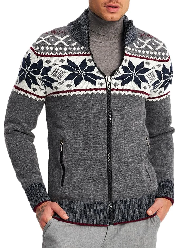 Leif Nelson Herren Strickjacke mit Reißverschluss – Norwegischer Stil, Männer Winterjacke mit Stehkragen – Warm und Bequem, Ideal für Herbst und Winter
