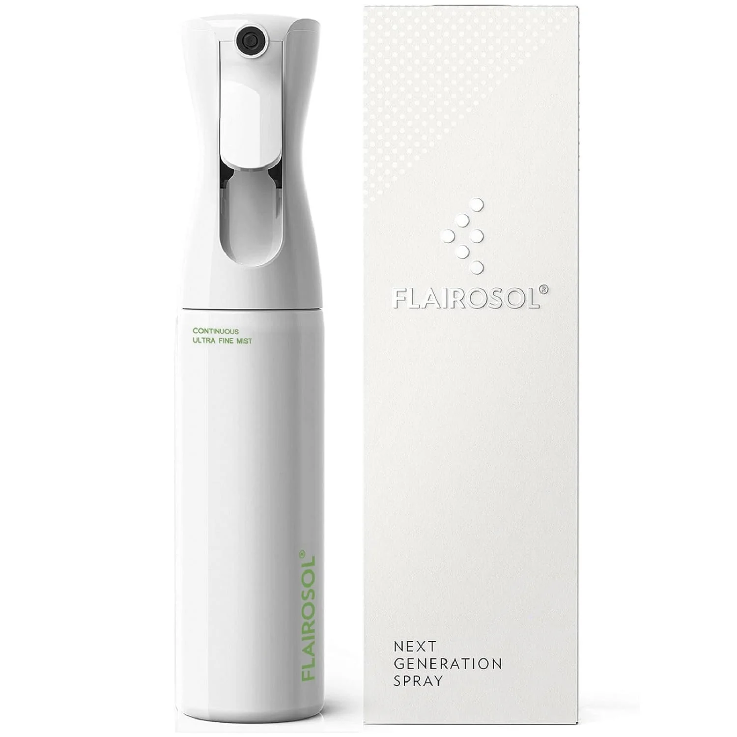 FLAIROSOL Das Original Pflanzensprühflasche Für den Lnnen- Und Außenbereich, 0,3 mm Feiner Nebel, Kontinuierliches Sprühflaschen, Patentierte Technologie, 300 ml (weiße Flasche, grüner Aufdruck)