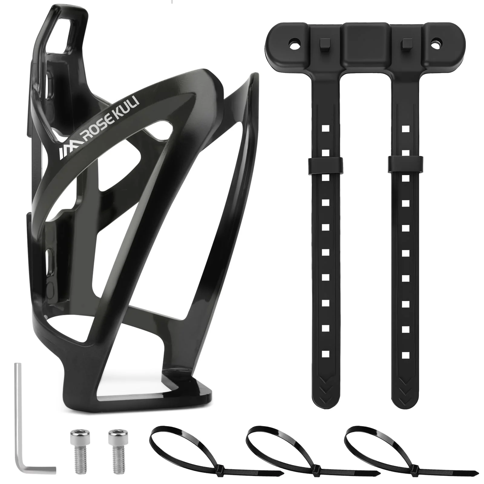 Flaschenhalter Fahrrad - Fahrradzubehör trinkflaschenhalter, inklusive Gurte für Rohre mit Durchmesser bis 22-55 mm, für MTB und Rennräder, Schwarz