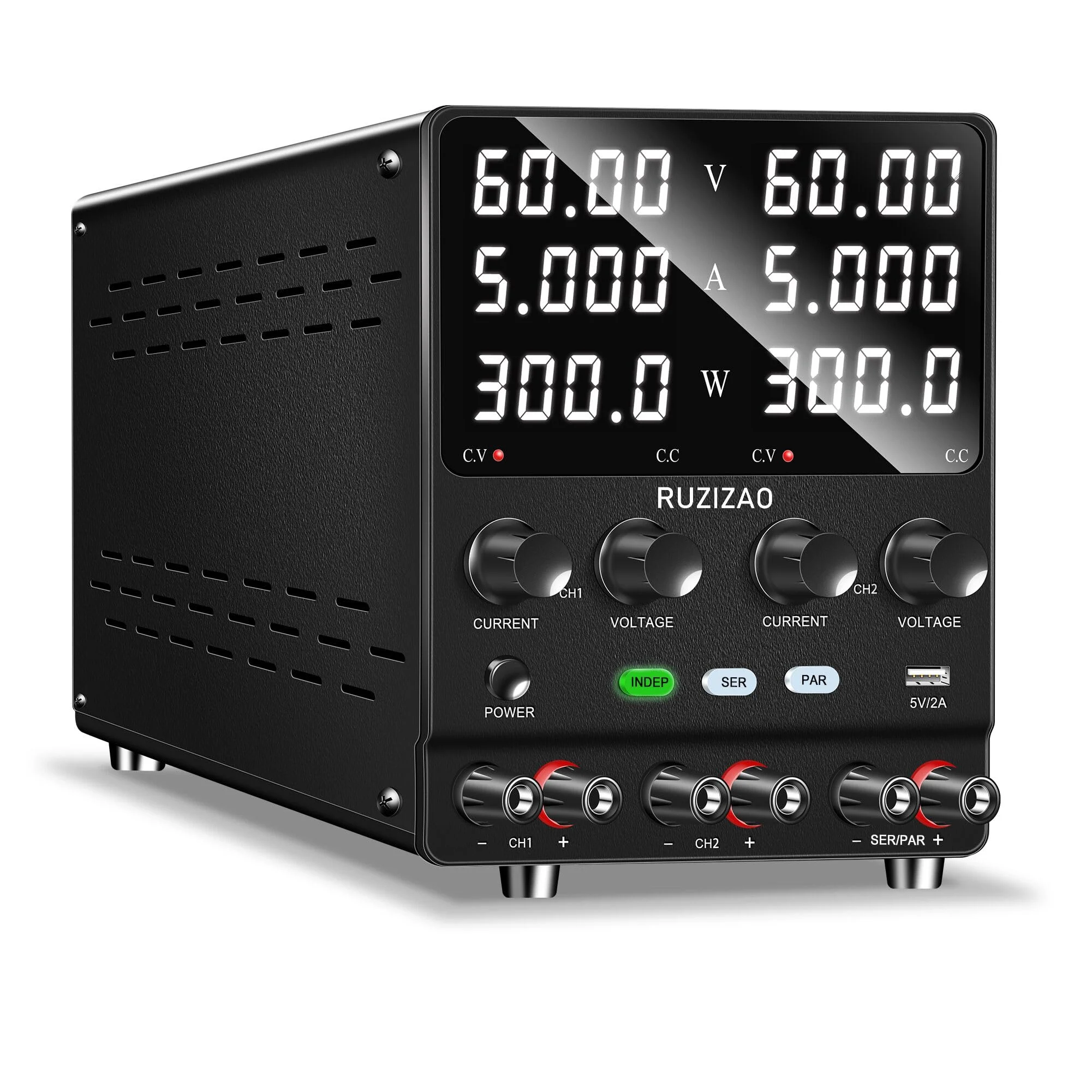RUZIZAO Dual Labornetzteil 60V 5A Seriell Parallel Einstellbares Gleichstromnetzteil 60V 10A /120V 5A 600W, Encoder Einstellung Dual-Spannung und Aktuell Vier in Einem Labor-Gleichstromnetzteil