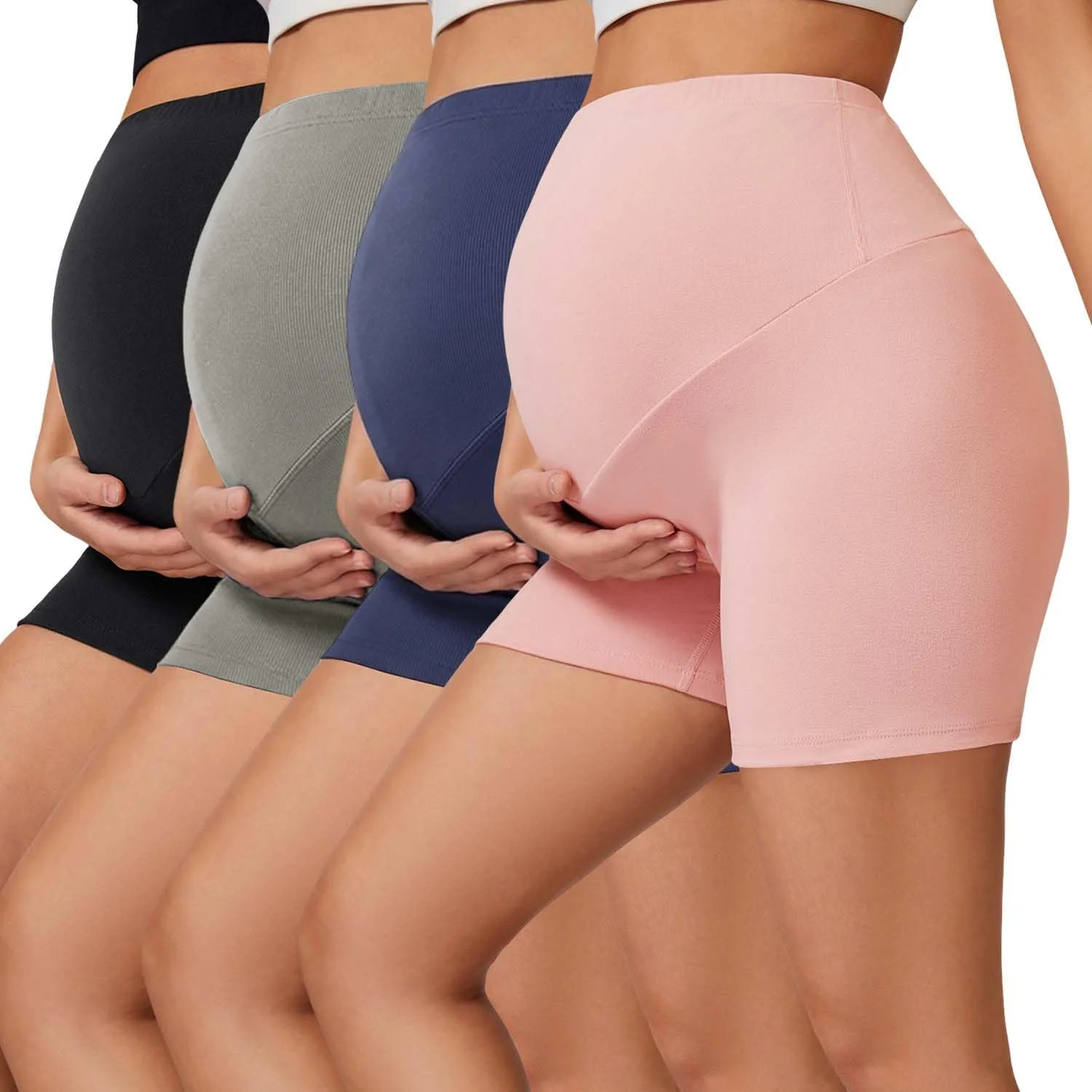 Celfaeree 4er Pack Damen Umstandshose Kurze Bequeme Schwangerschaftsleggings Sommer Radlerhose Umstandsshorts Stretch Umstandsmode Yoga Pilates