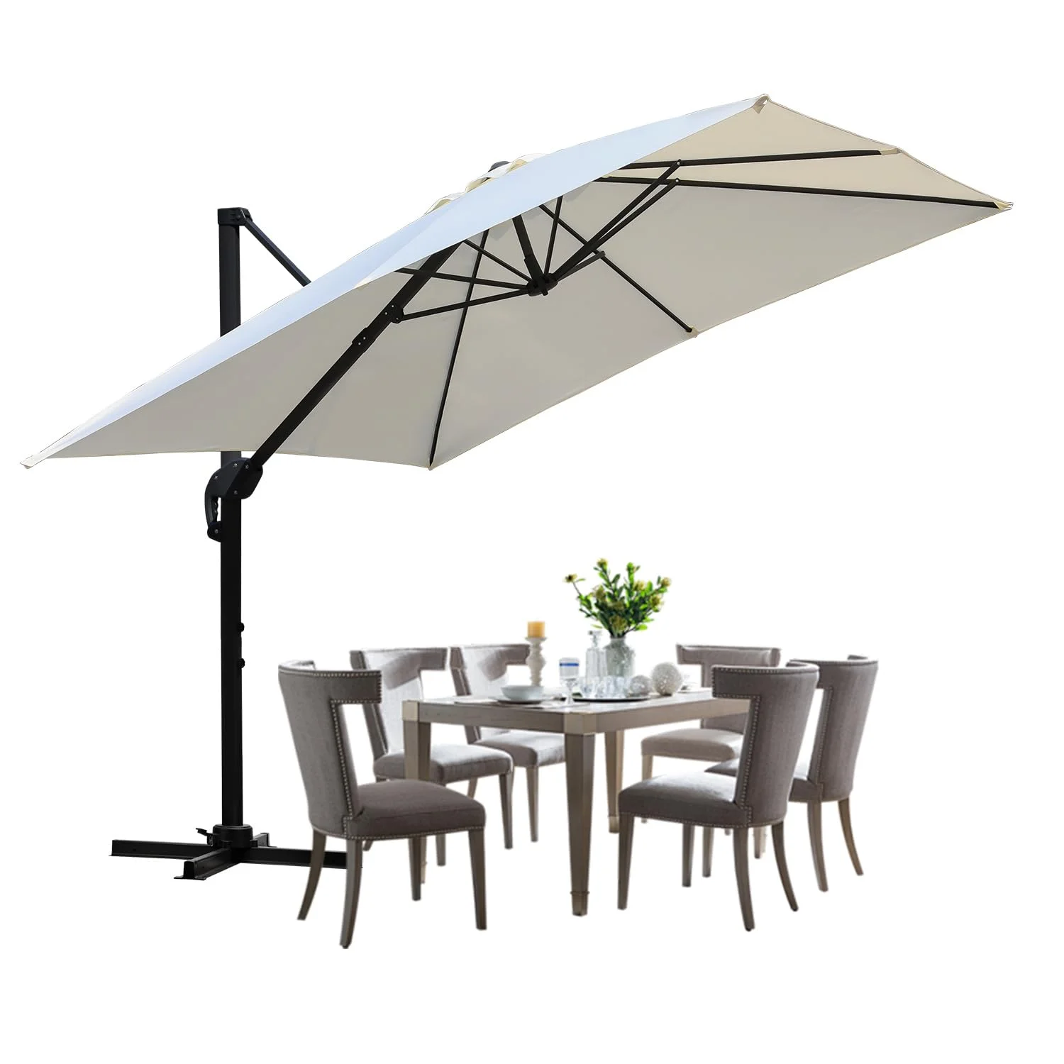 ISOISL Sonnenschirm Ampelschirm 300 x 300 cm Sonnenschutz UV50+ Groß Gartenschirm 360° Drehbar und Kippbar,Terrassenschirm Aluminium für Garten orde Outdoor-Essbereich