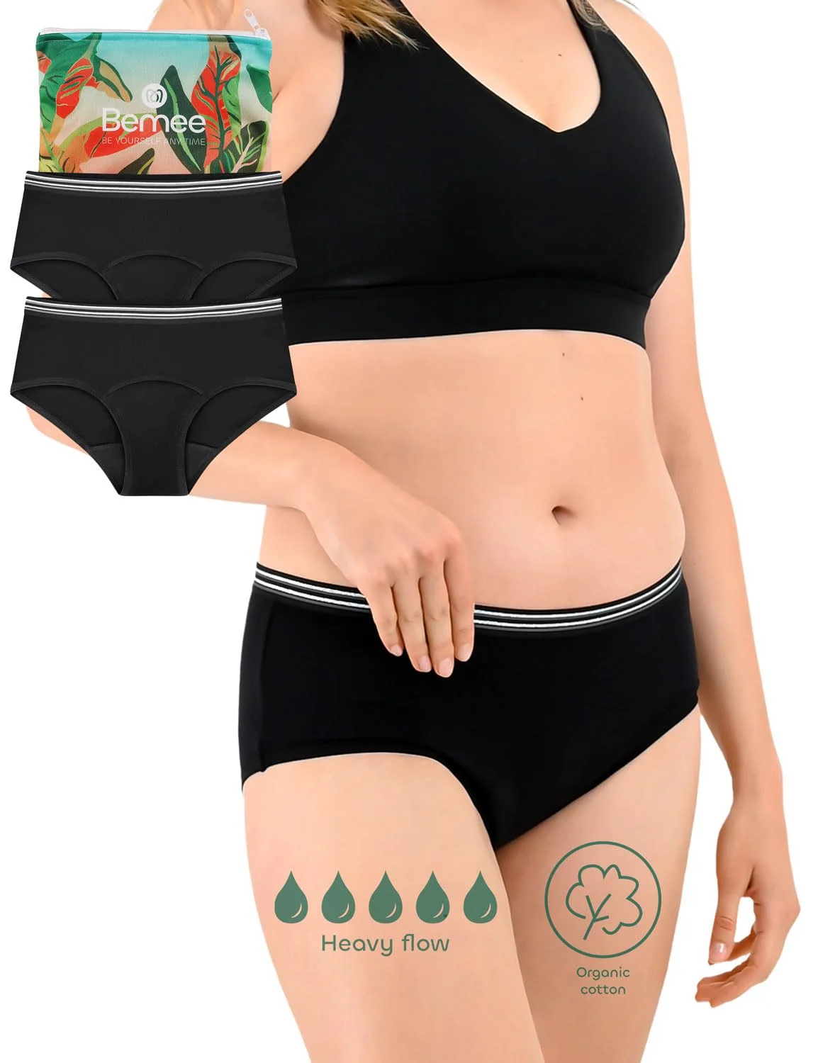 BeMee Perioden-Unterwäsche I Daytime Hipster aus zertifizierter Bio-Baumwolle I waschbare Perioden-Unterwäsche, auslaufsicher (schwarz, Größe XS bis XXL)