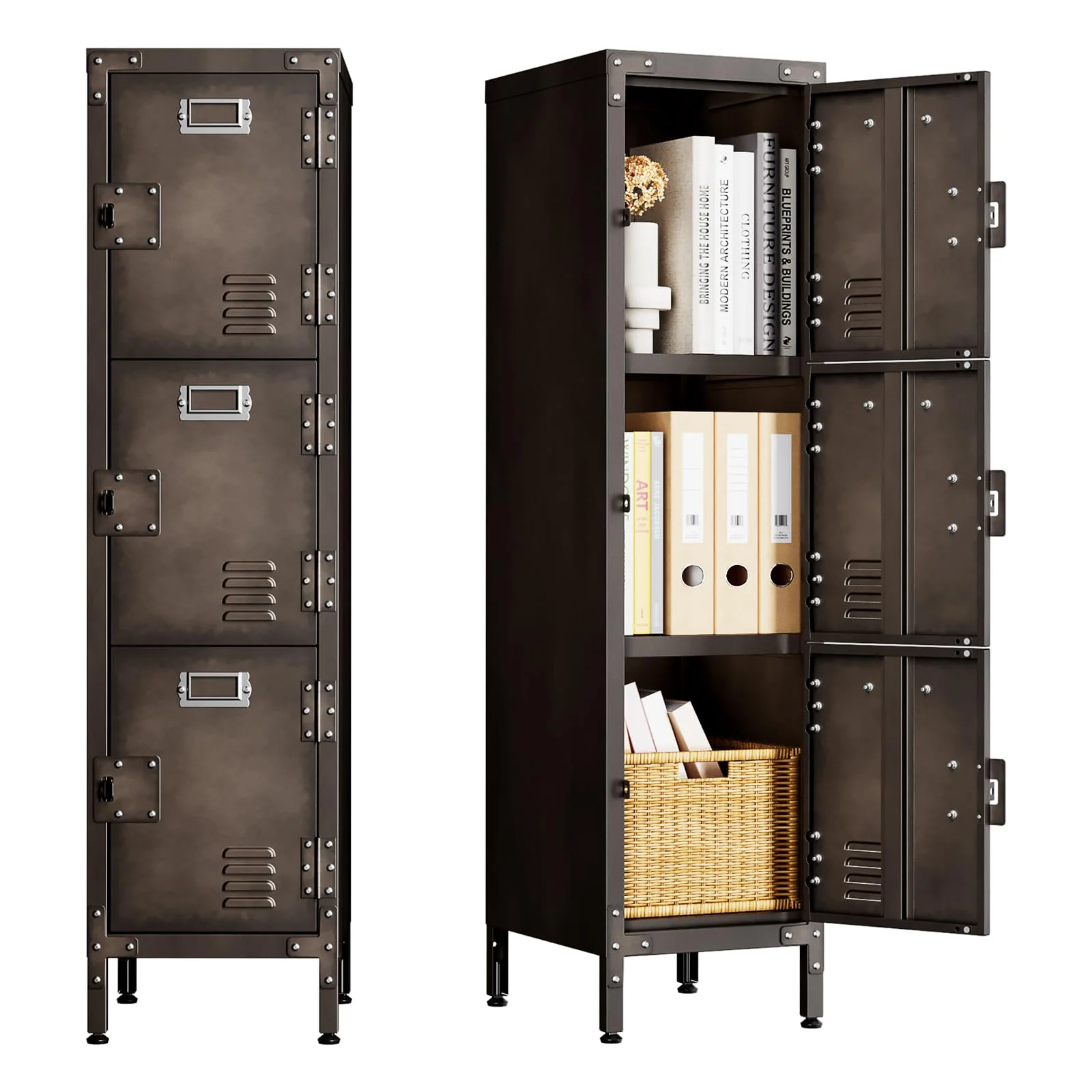 Sightlife Metall Schließfach mit 3 abschließbaren Türs,industrielle Stahlschrank für Schule Haus Büro Garage H120*W31*D35 cm