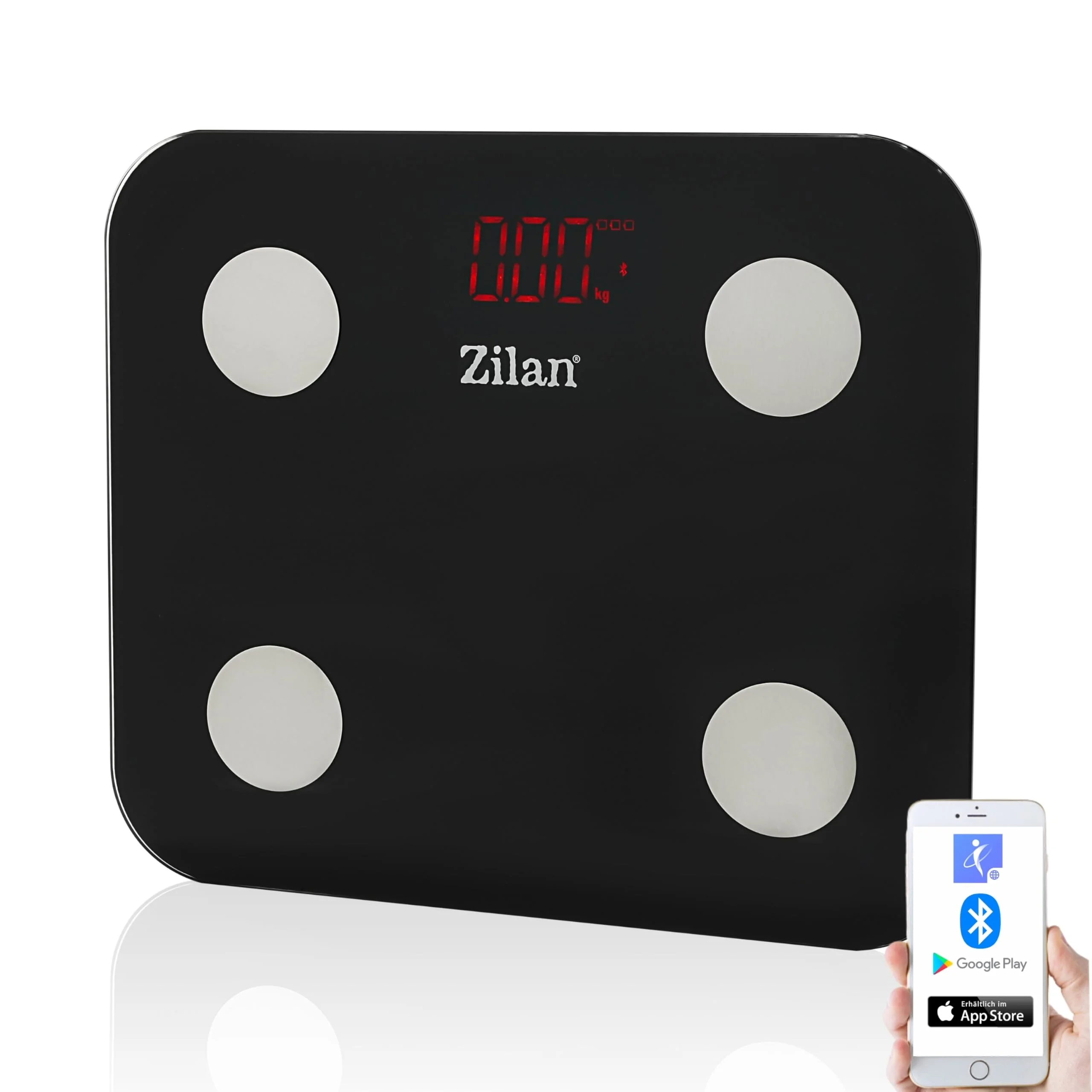 Zilan Körperfettwaage Digitale Bluetooth Personenwaage - Smarte Körperwaage mit App Körperanalysewaage Sicherheitsglas, BMI, Körperfett, Muskelmasse & Wasseranteil, Präzise Badwaage bis 180KG