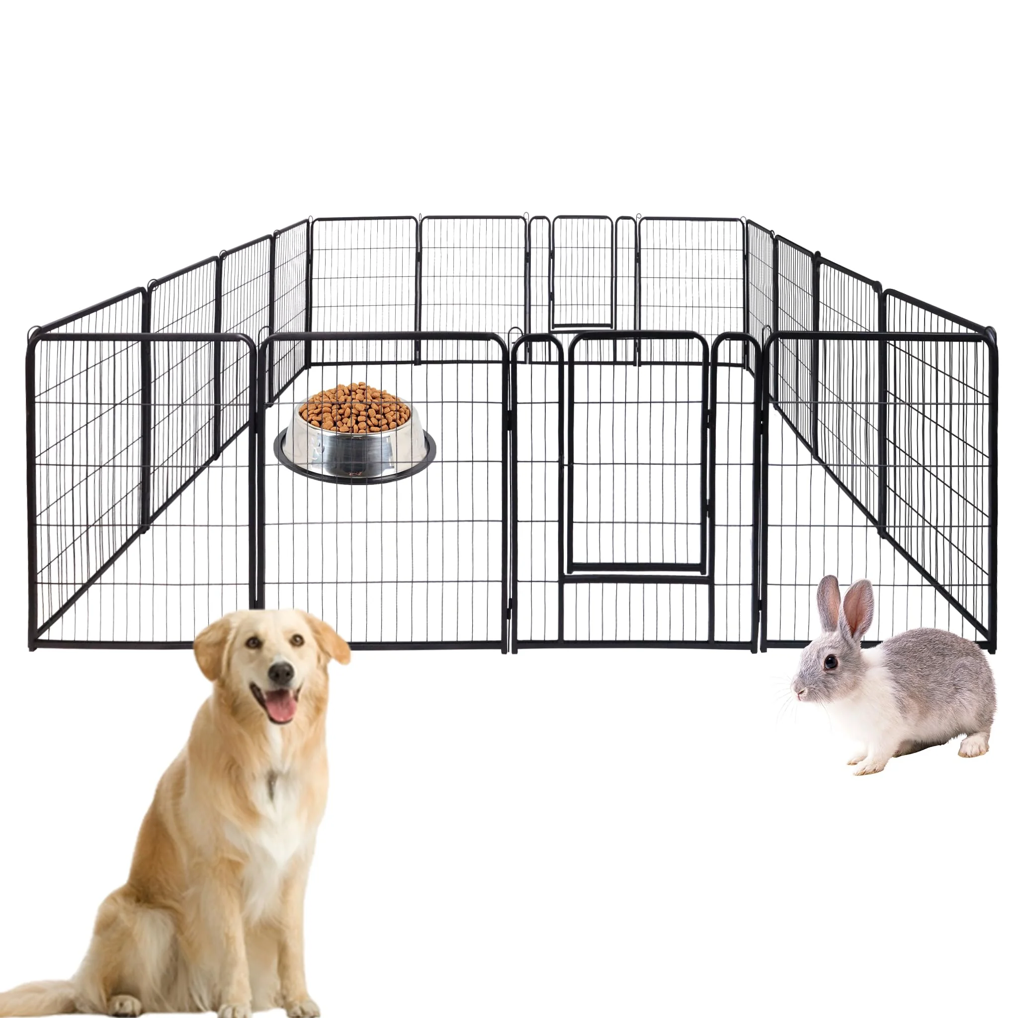 ACXIN Welpenauslauf Freigehege für Hund Faltbar 16 Gitter Tierlaufstall mit Tür 65x80cm Hundelaufstall Innen/Außenbereich, Mattschwarz