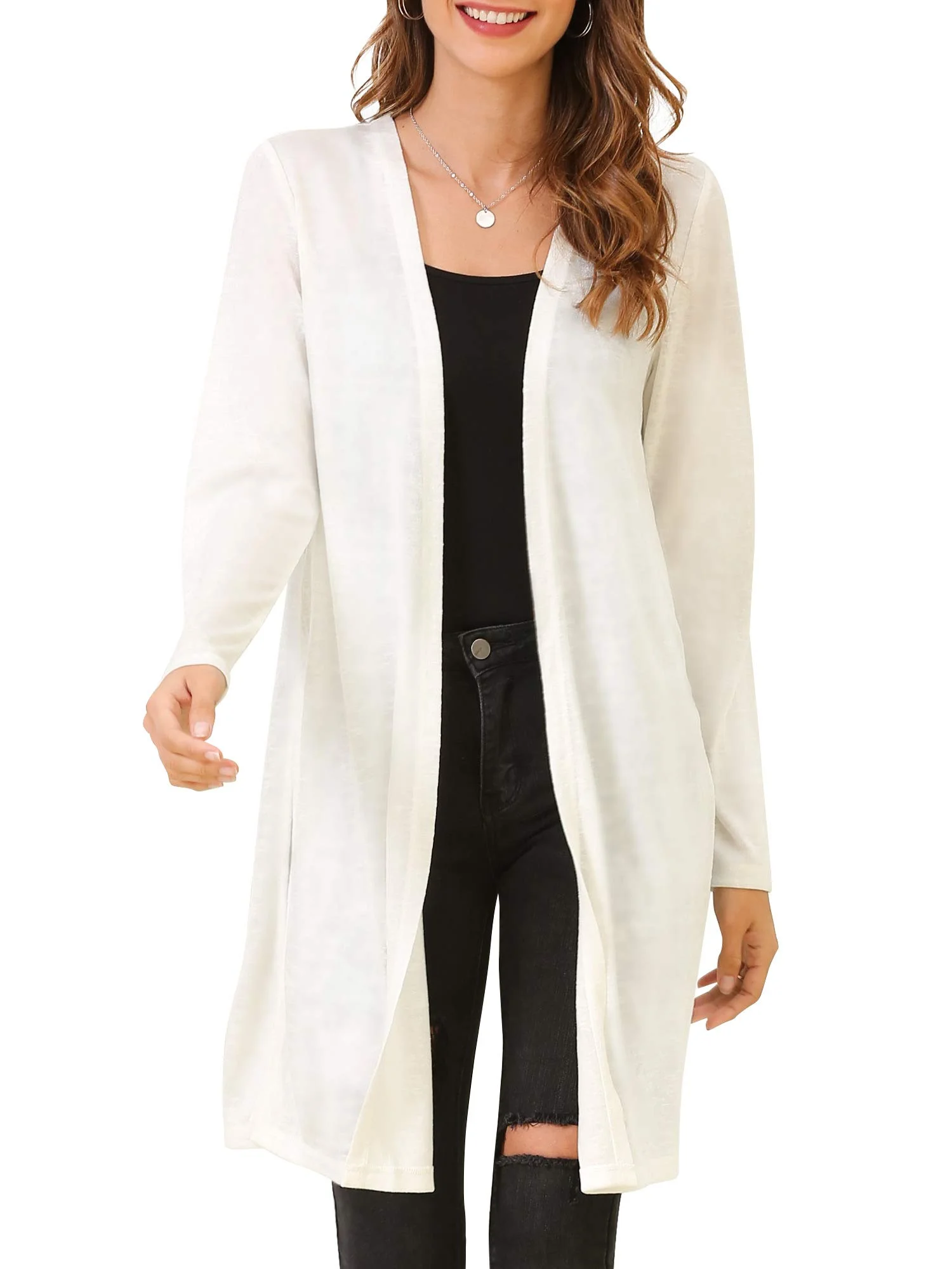 MessBebe Strickjacke Damen Lang Cardigan Sommer Langarm Offen Front Dünn Leicht Casual Frühling