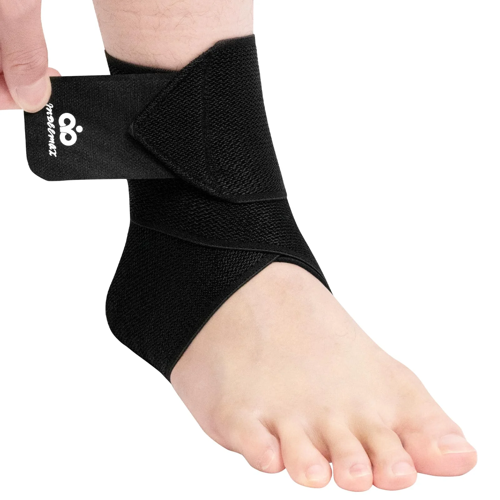 INDEEMAX Sprunggelenkbandage Männer und Damen, Einstellbares Fußbandage Linke und Rechte Fußgelenk, Knöchelbandage für Plantar Fasciitis, Achillessehnenentzündung, Laufen, Fussball, Single Schwarz