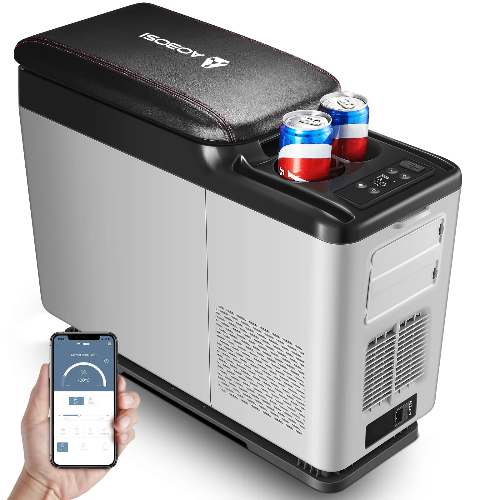 AAOBOSI Kompressor Kühlbox 15L bis 20°C, 12/24V 230V mit App Steuerun, Kühlbox Kompressor Für Auto Camping