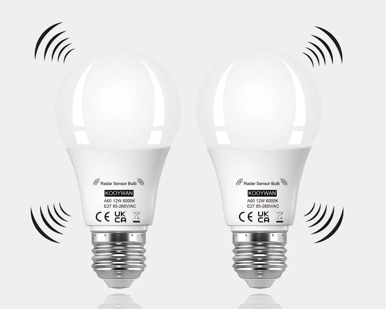 KOOYWAN led Sensorlampe 12W E27 6000K Bewegungsmelder-Lichtsteuerung Radarlampe -A19c 2 Stück