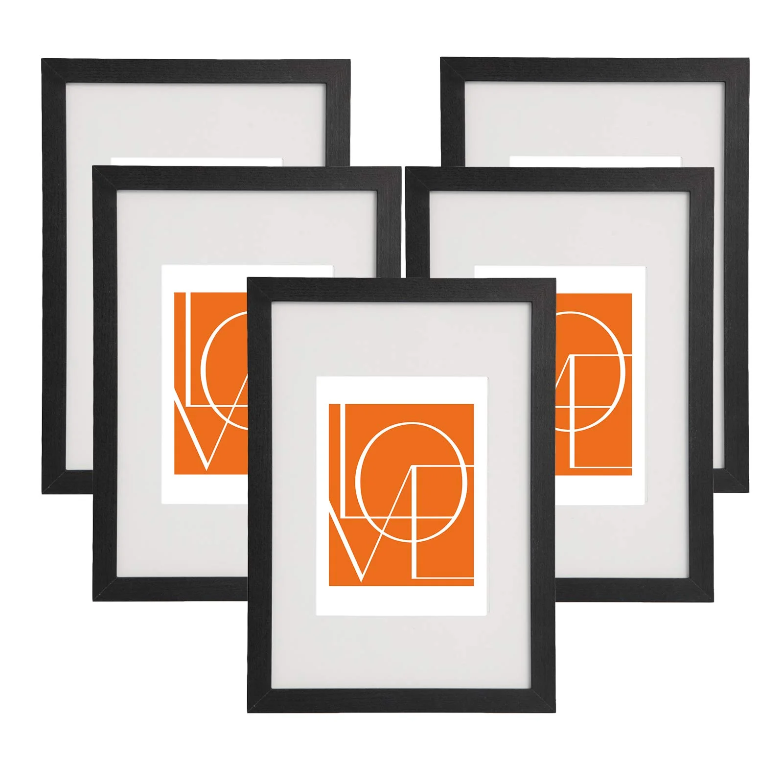 WOLTU Bilderrahmen A4 (21x29,7 cm) Schwarz, 5er Set MDF-Holz Fotorahmen mit Passepartout, bruchsichere PS-Platte zum Aufhängen und Aufstellen, Collage Wanddeko Rahmen